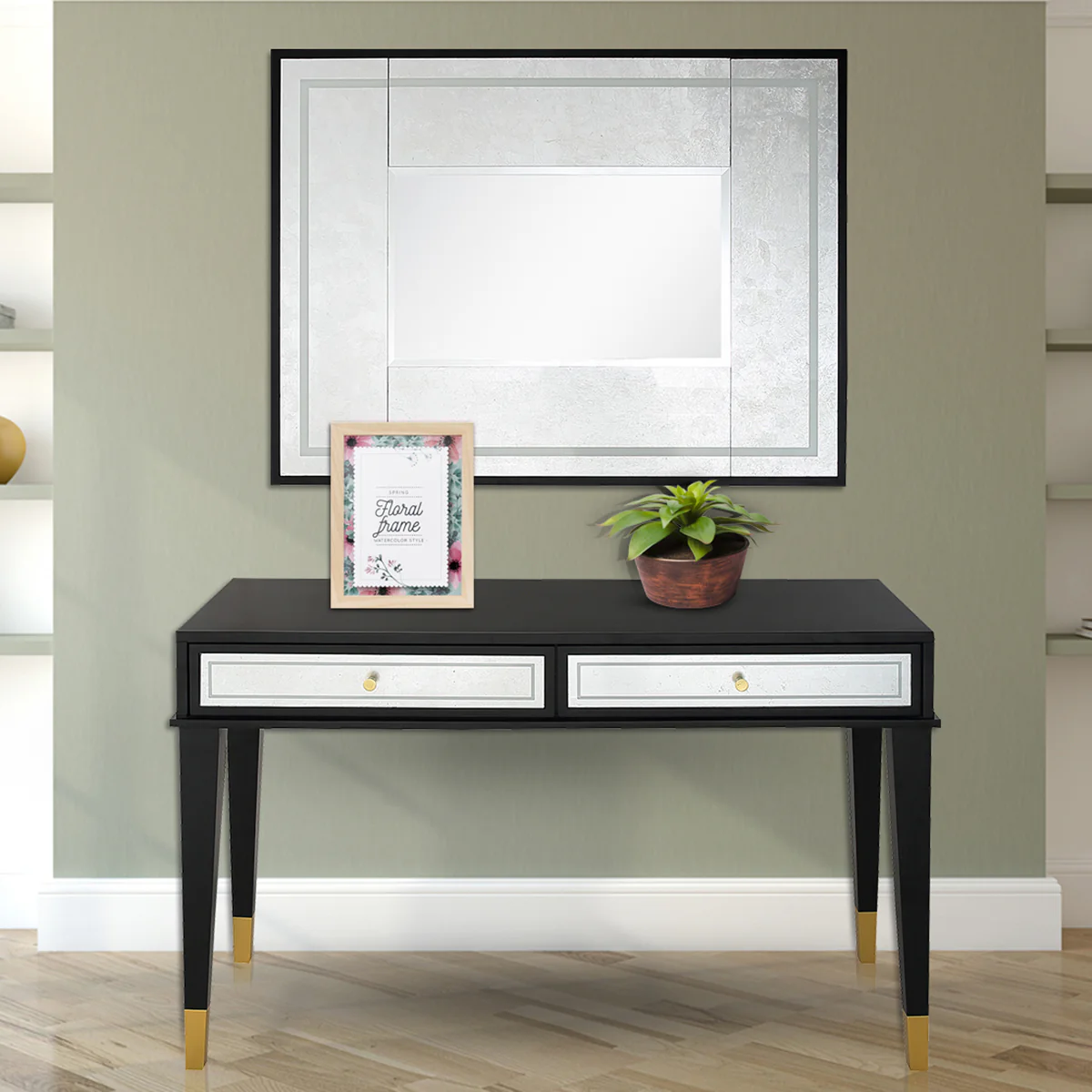 47" Black and Black and Gold Console Table With Storage By Homeroots - Image 9