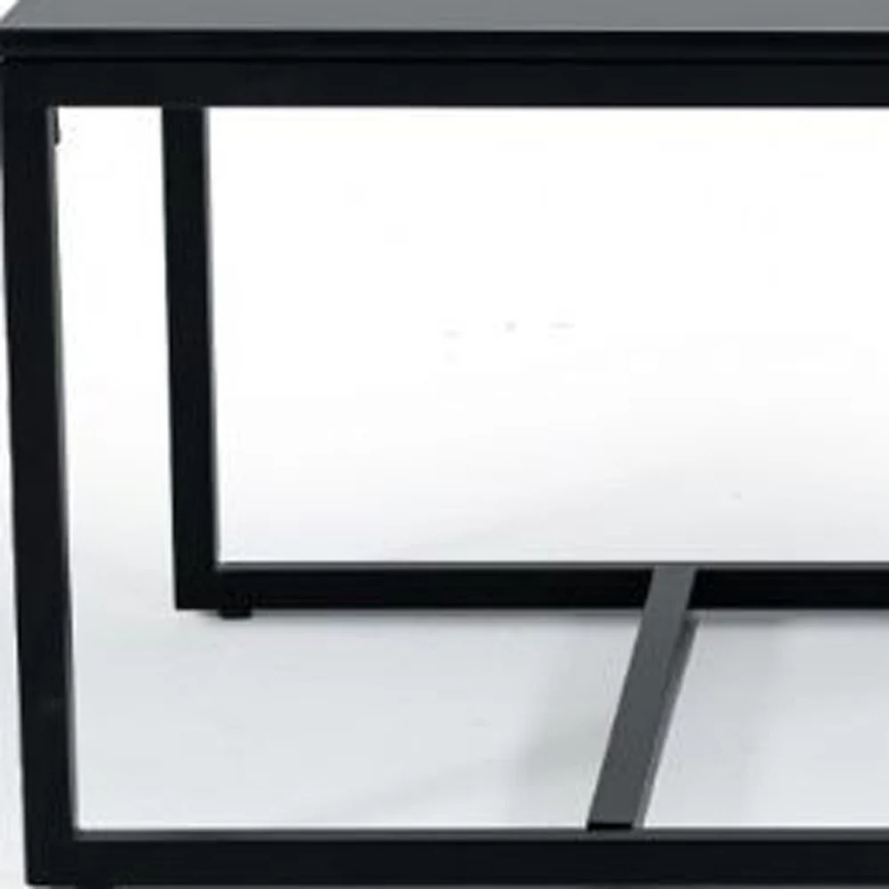 47" Black And Black Marble Stone Rectangular Coffee Table By Homeroots - Image 6