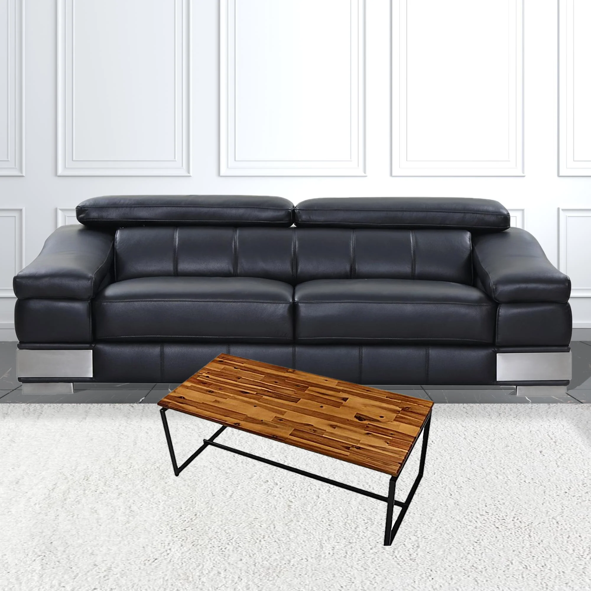 47" Black And Oak Pvc Veneer Rectangular Coffee Table By Homeroots - Image 2