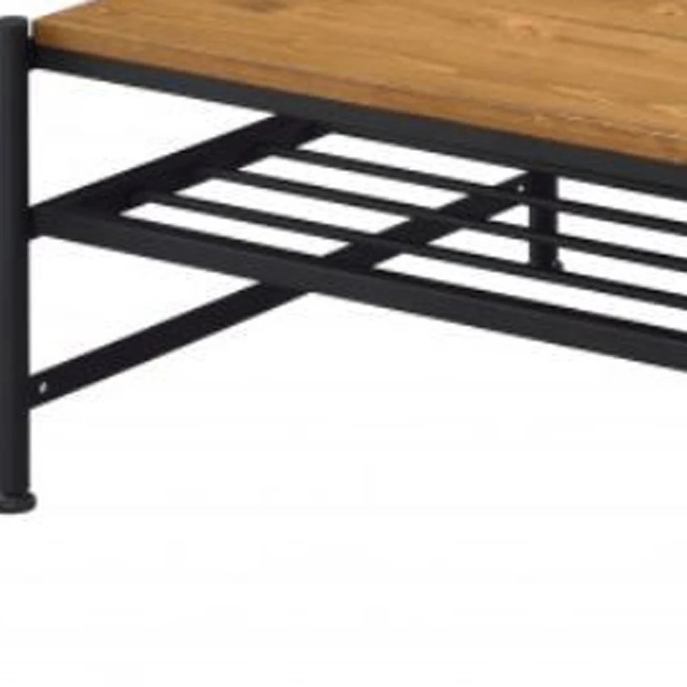 47" Black And Oak Solid Wood Rectangular Coffee Table With Shelf By Homeroots - Image 3