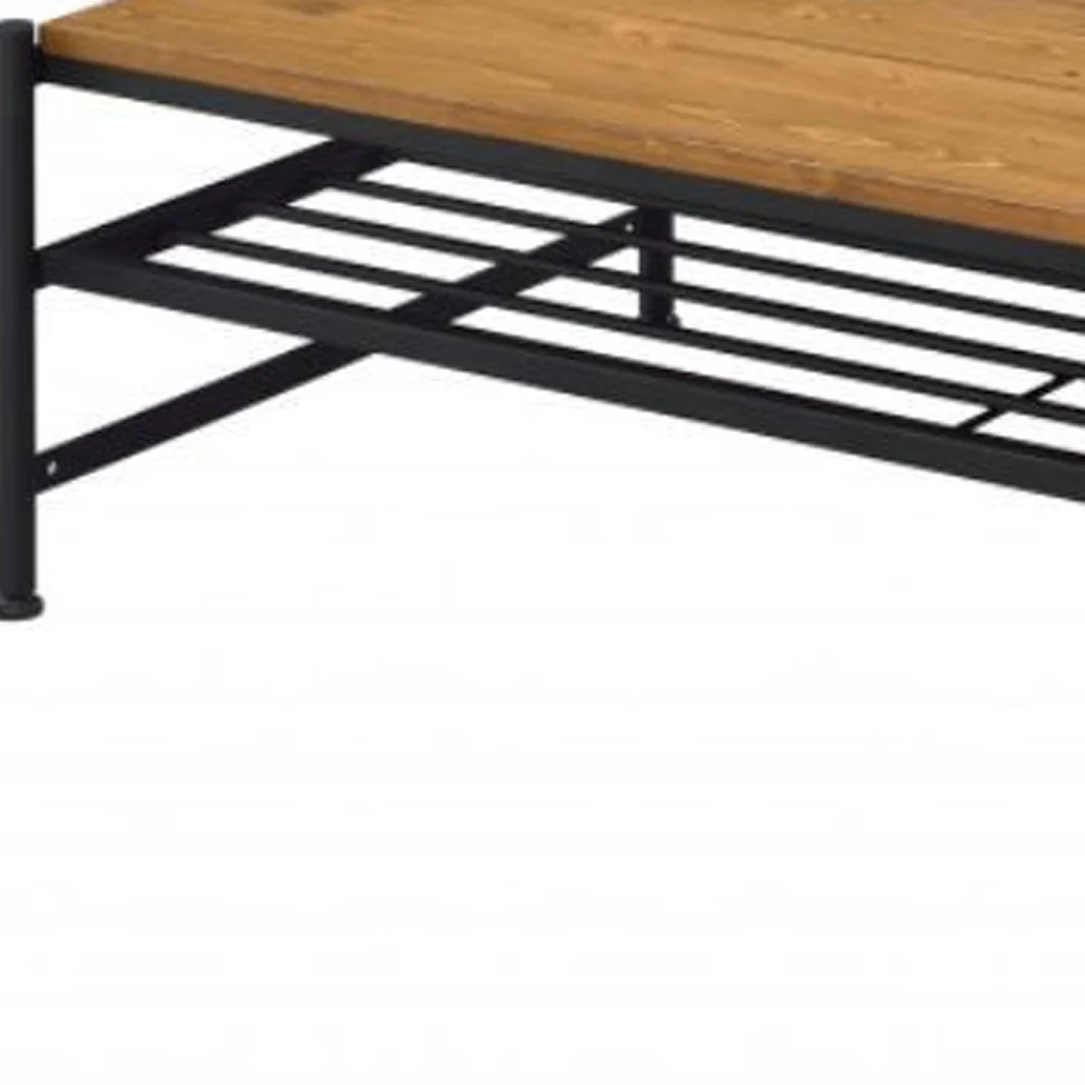 47" Black And Oak Solid Wood Rectangular Coffee Table With Shelf By Homeroots - Image 4