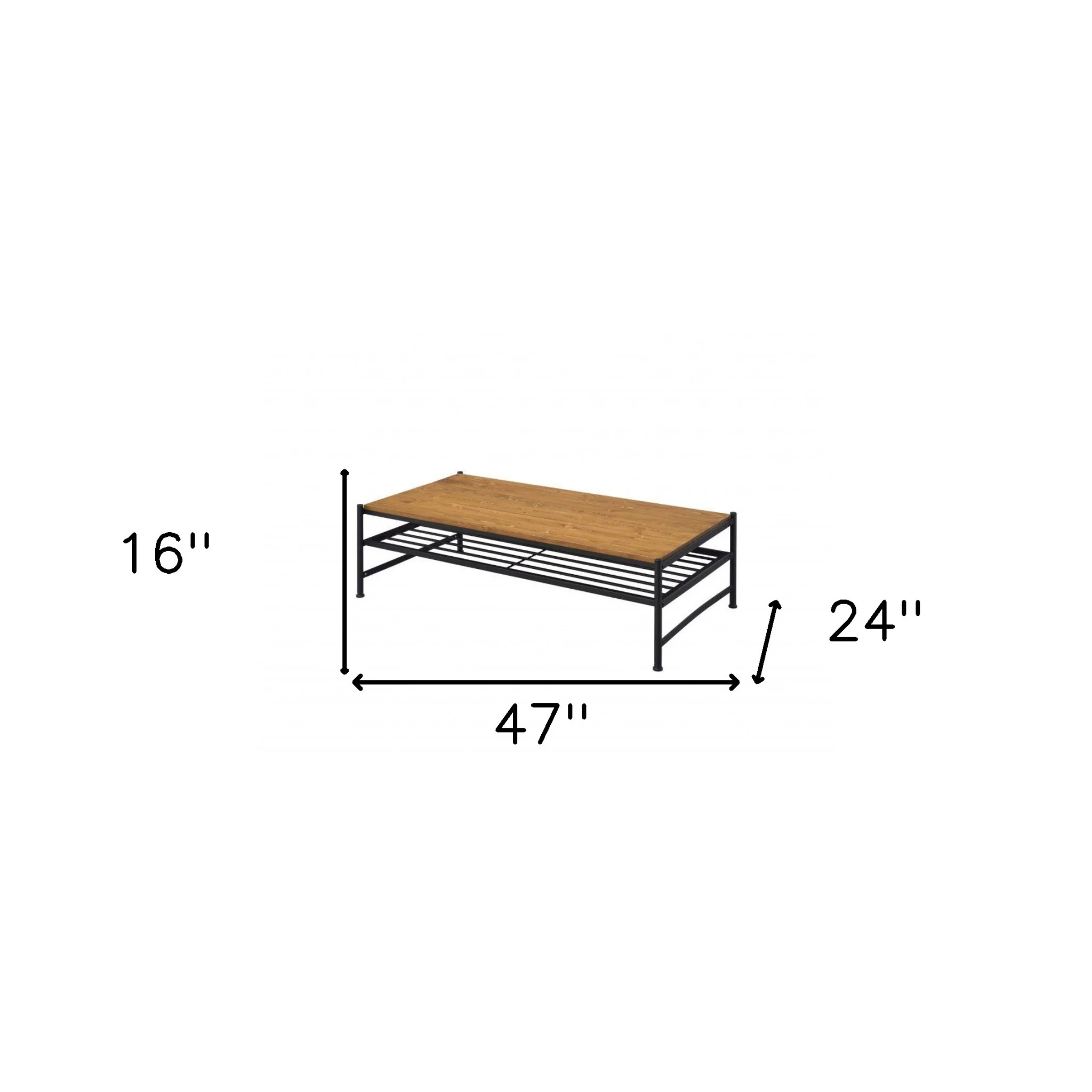 47" Black And Oak Solid Wood Rectangular Coffee Table With Shelf By Homeroots - Image 5