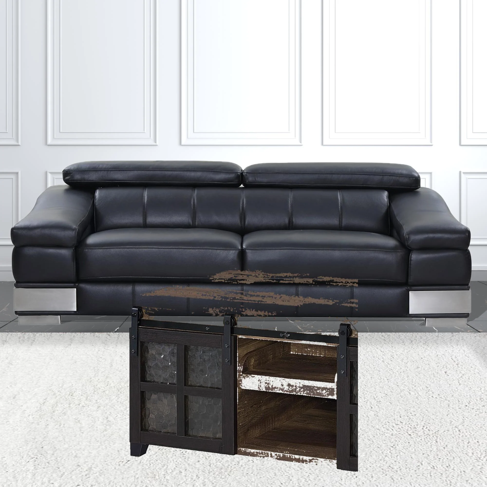 47" Black And Rustic Oak Manufactured Wood Rectangular Coffee Table With Shelf By Homeroots - Image 2