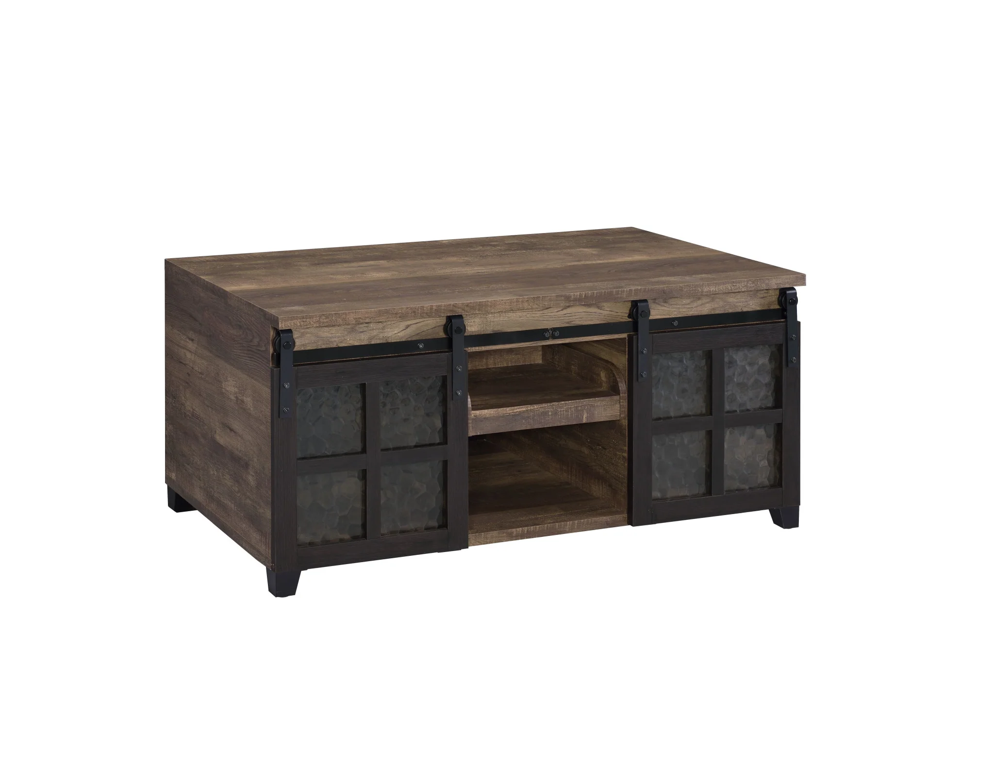 47" Black And Rustic Oak Manufactured Wood Rectangular Coffee Table With Shelf By Homeroots - Image 4