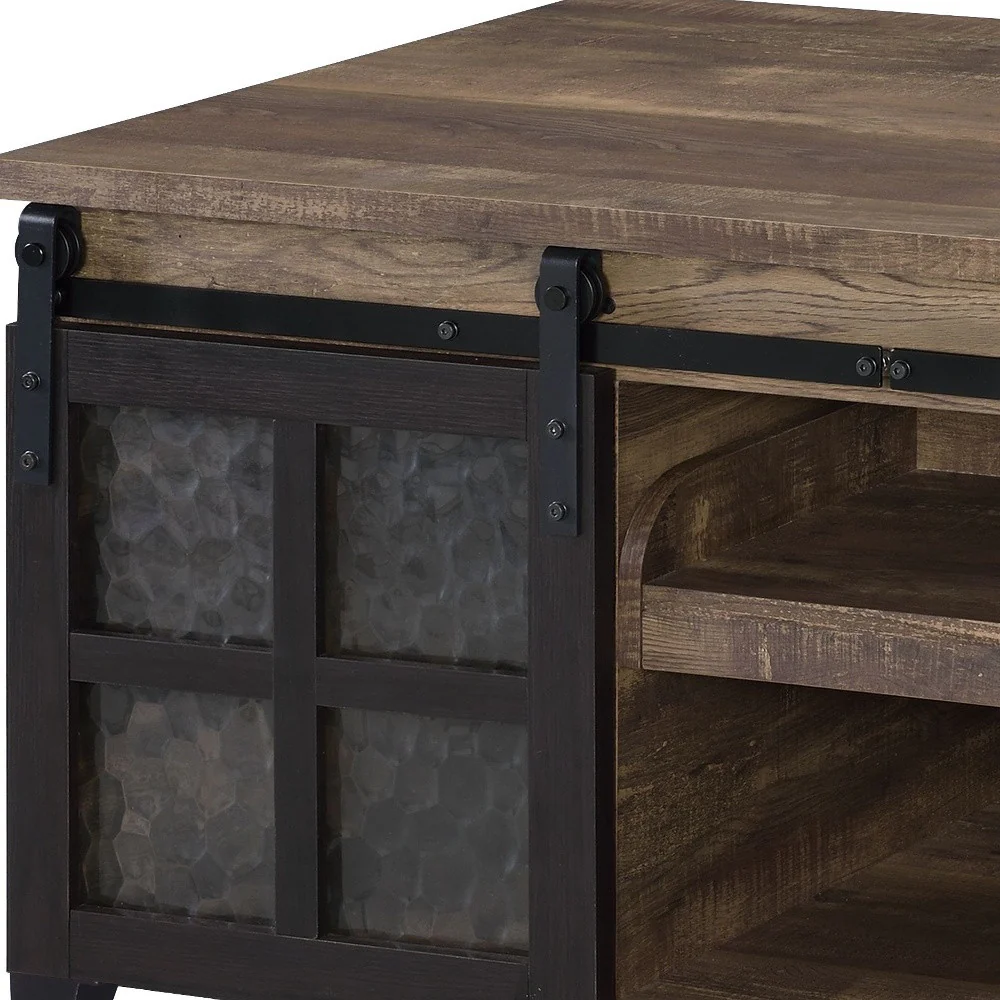 47" Black And Rustic Oak Manufactured Wood Rectangular Coffee Table With Shelf By Homeroots - Image 5