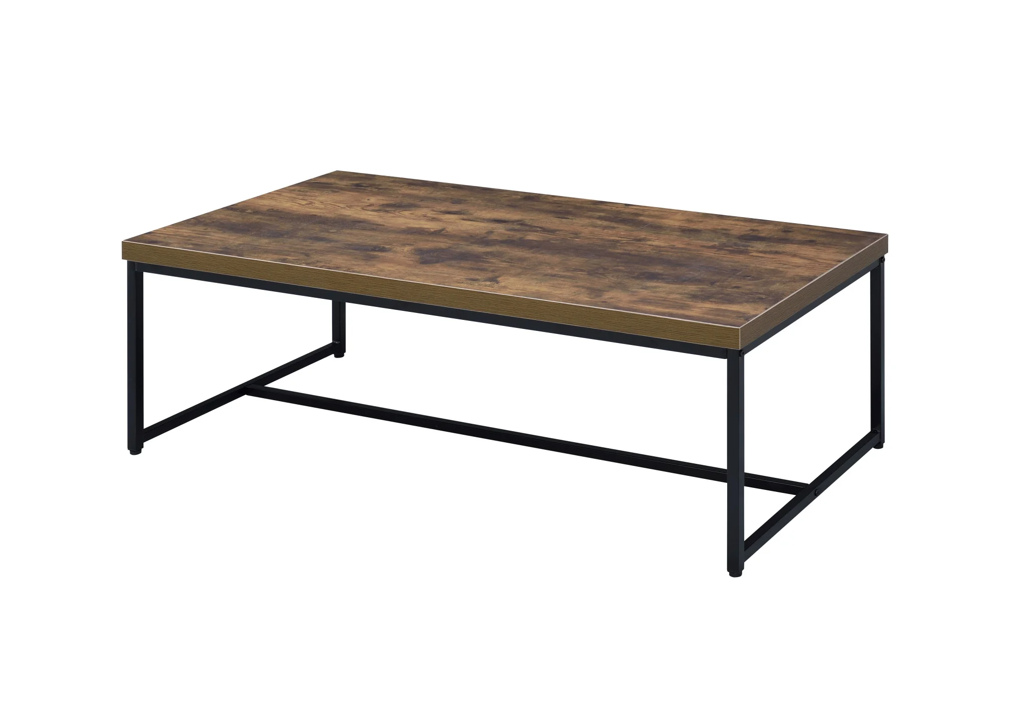 47" Black And Weathered Oak Manufactured Wood And Metal Rectangular Coffee Table By Homeroots - Image 2