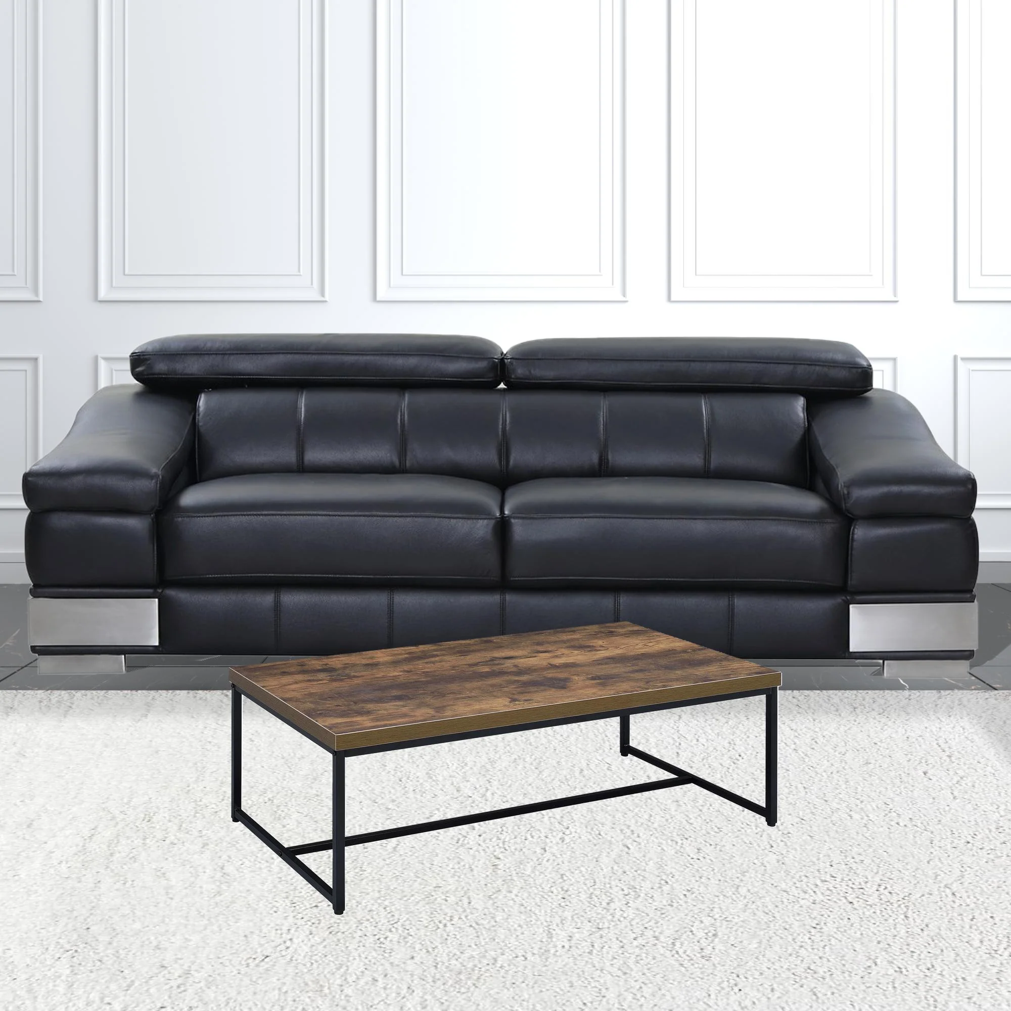 47" Black And Weathered Oak Manufactured Wood And Metal Rectangular Coffee Table By Homeroots - Image 3
