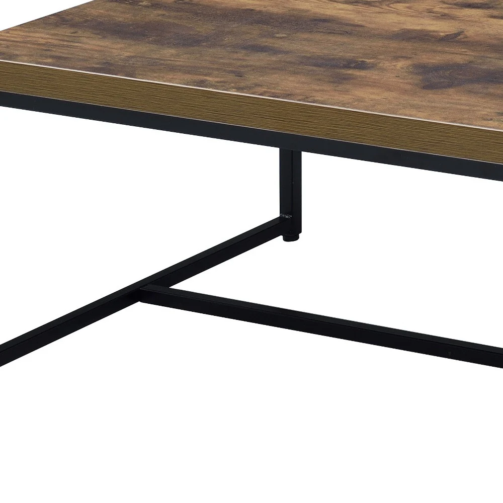 47" Black And Weathered Oak Manufactured Wood And Metal Rectangular Coffee Table By Homeroots - Image 4