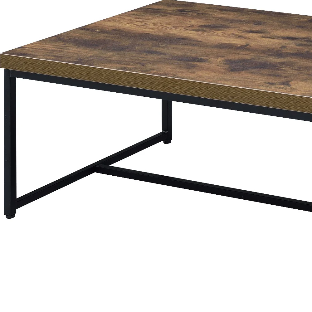 47" Black And Weathered Oak Manufactured Wood And Metal Rectangular Coffee Table By Homeroots - Image 5