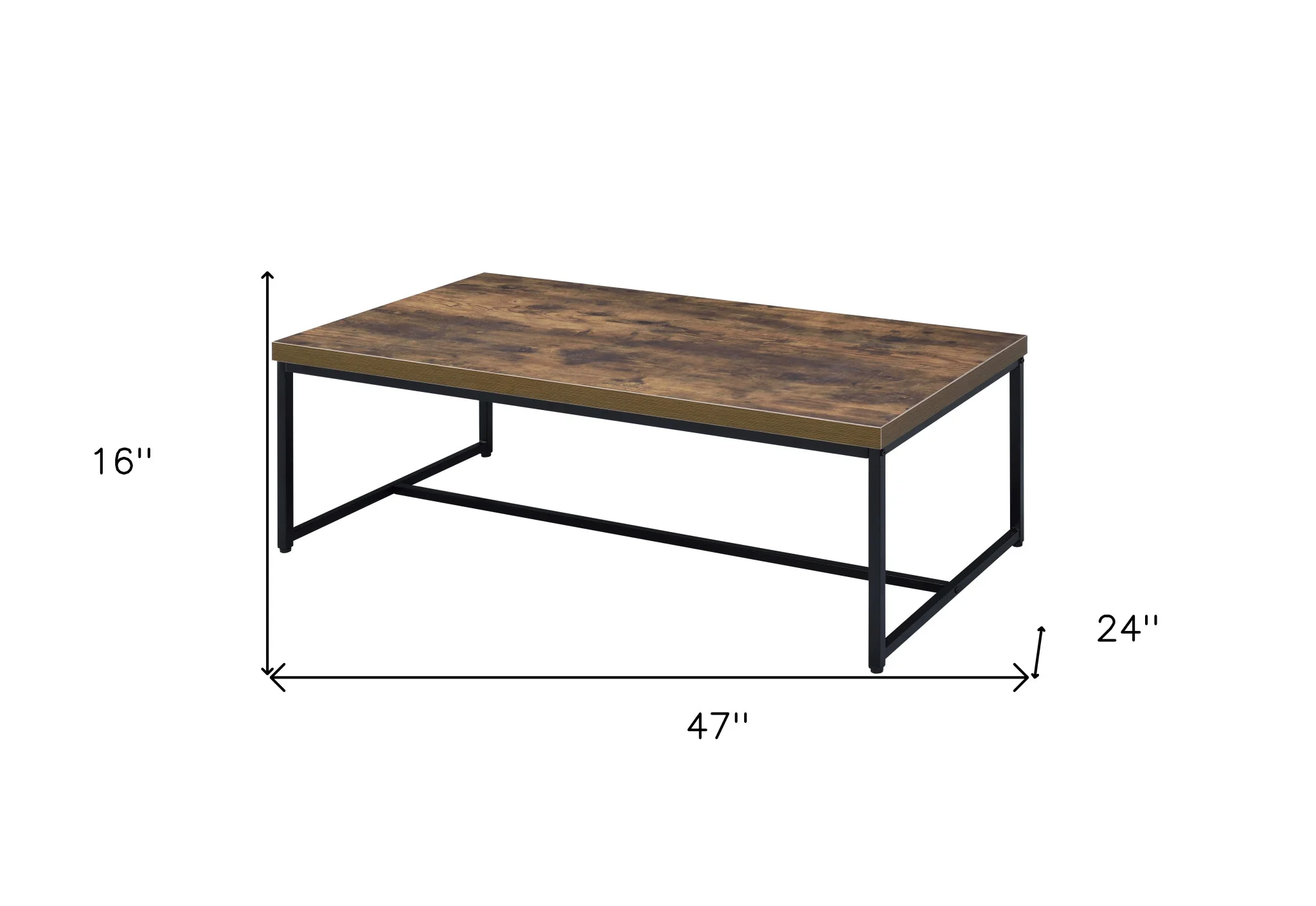 47" Black And Weathered Oak Manufactured Wood And Metal Rectangular Coffee Table By Homeroots - Image 6