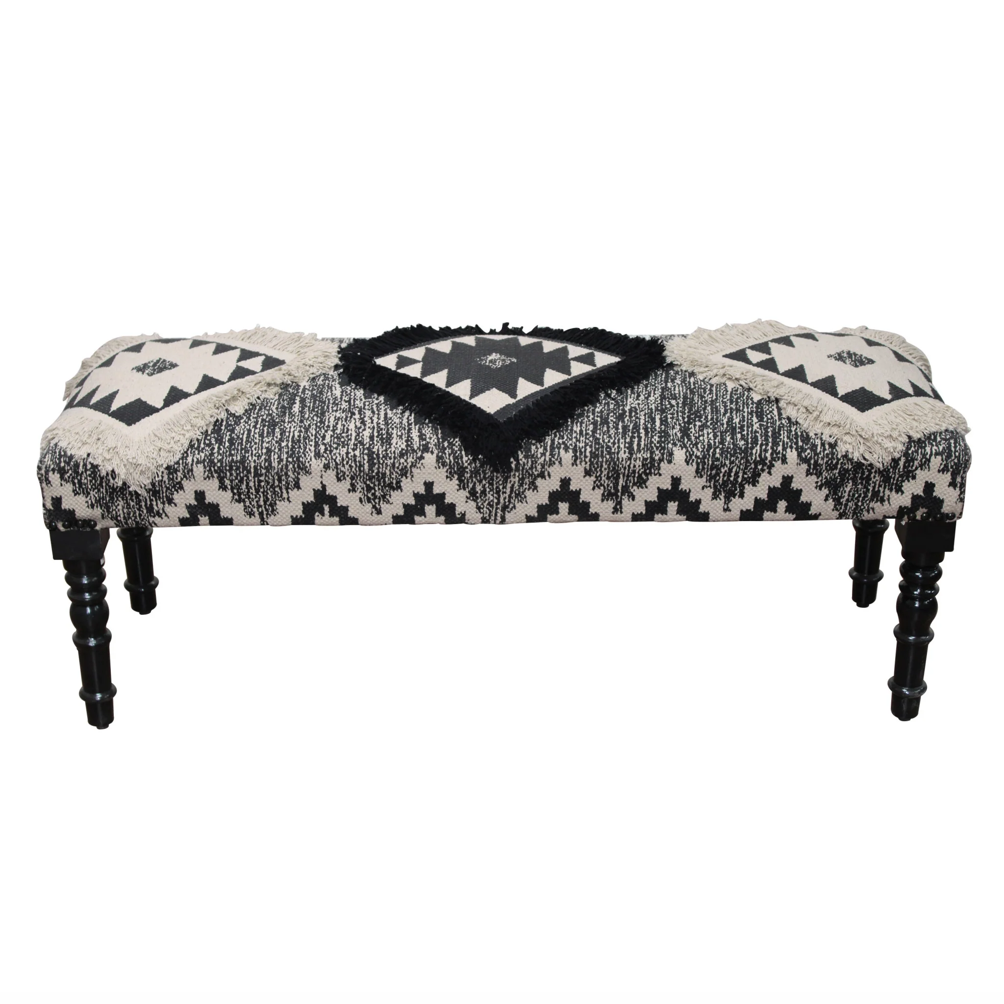 47" Black And White Black Leg Southwest Upholstered Bench By Homeroots - Image 2