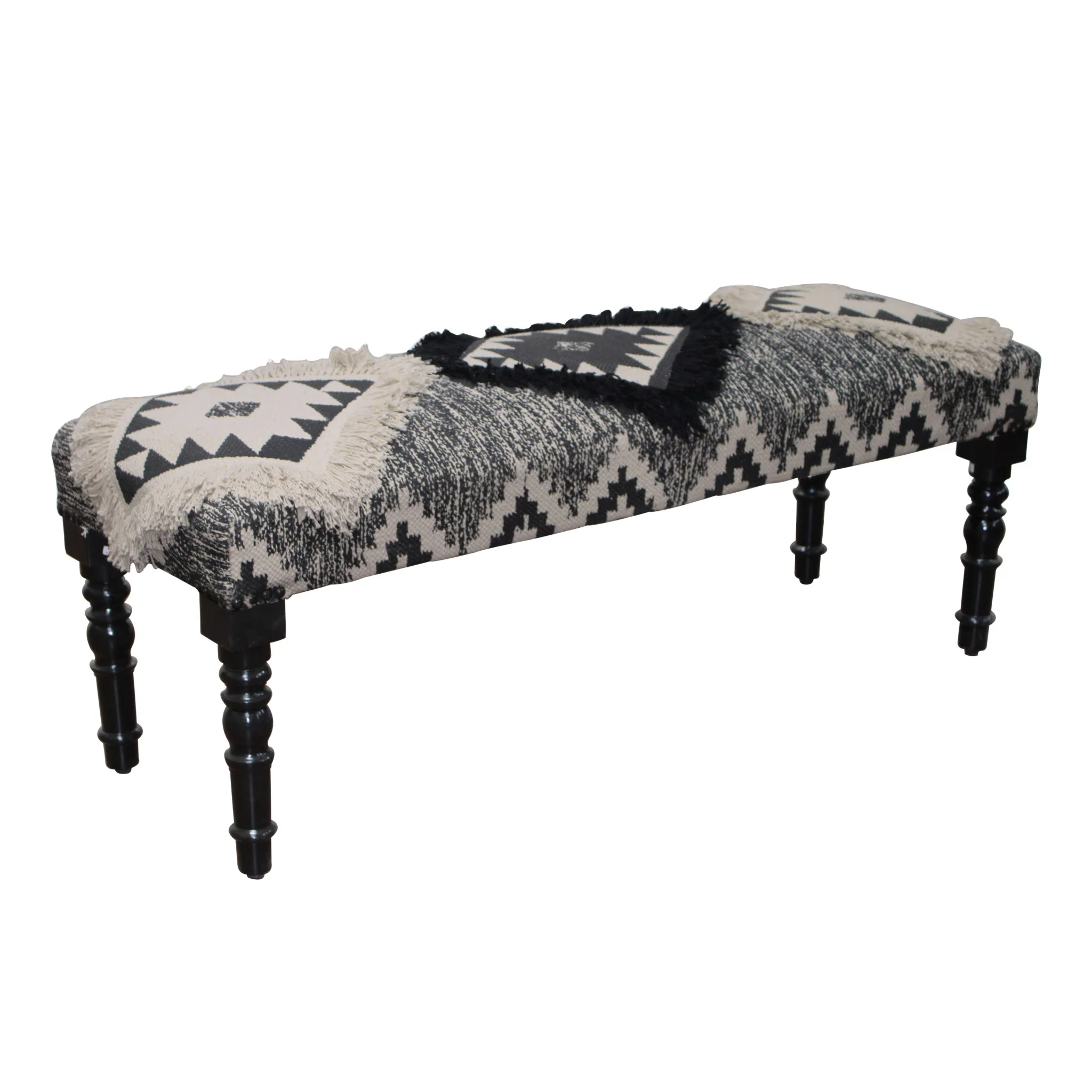 47" Black And White Black Leg Southwest Upholstered Bench By Homeroots - Image 3