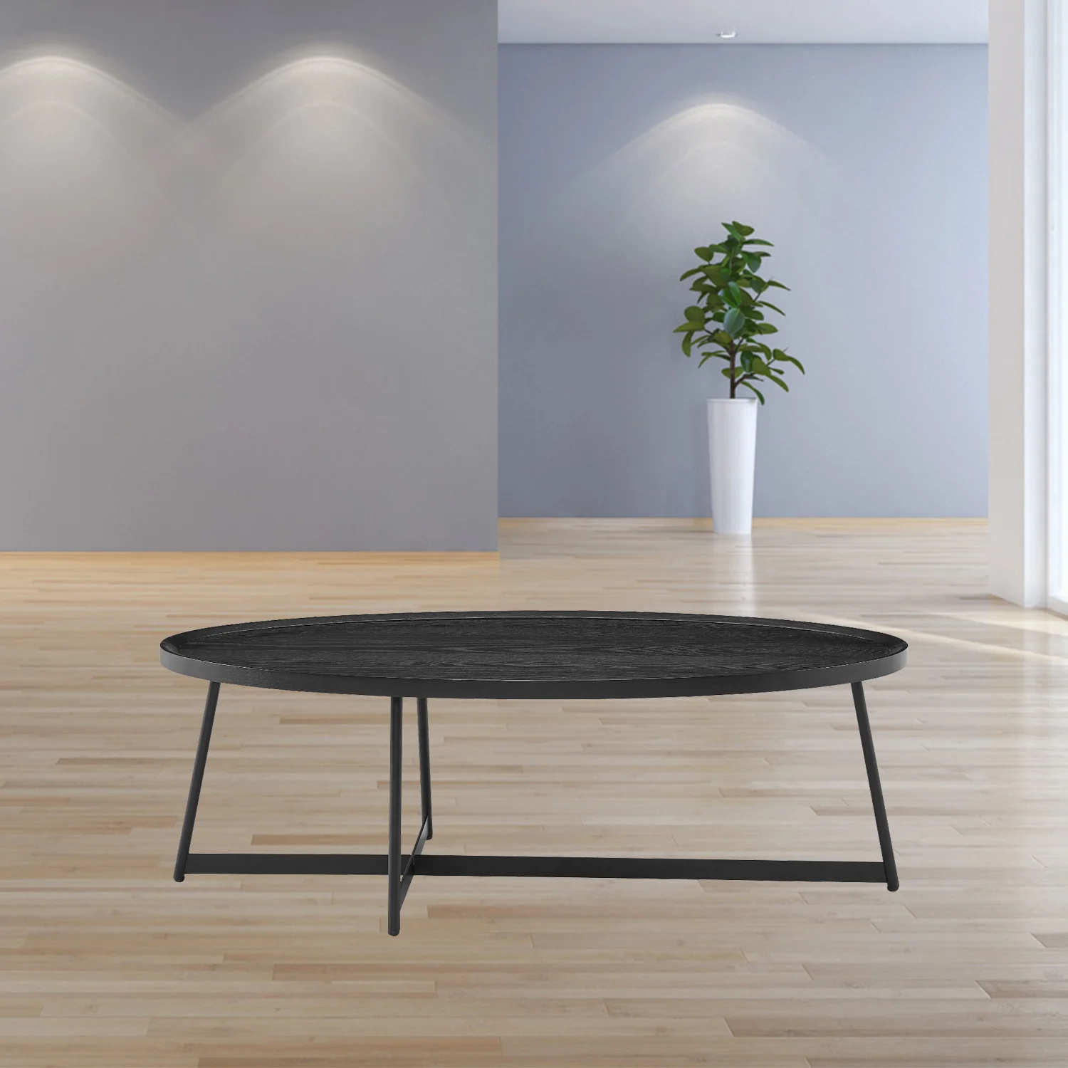 47" Black Manufactured Wood Oval Coffee Table By Homeroots - Image 5