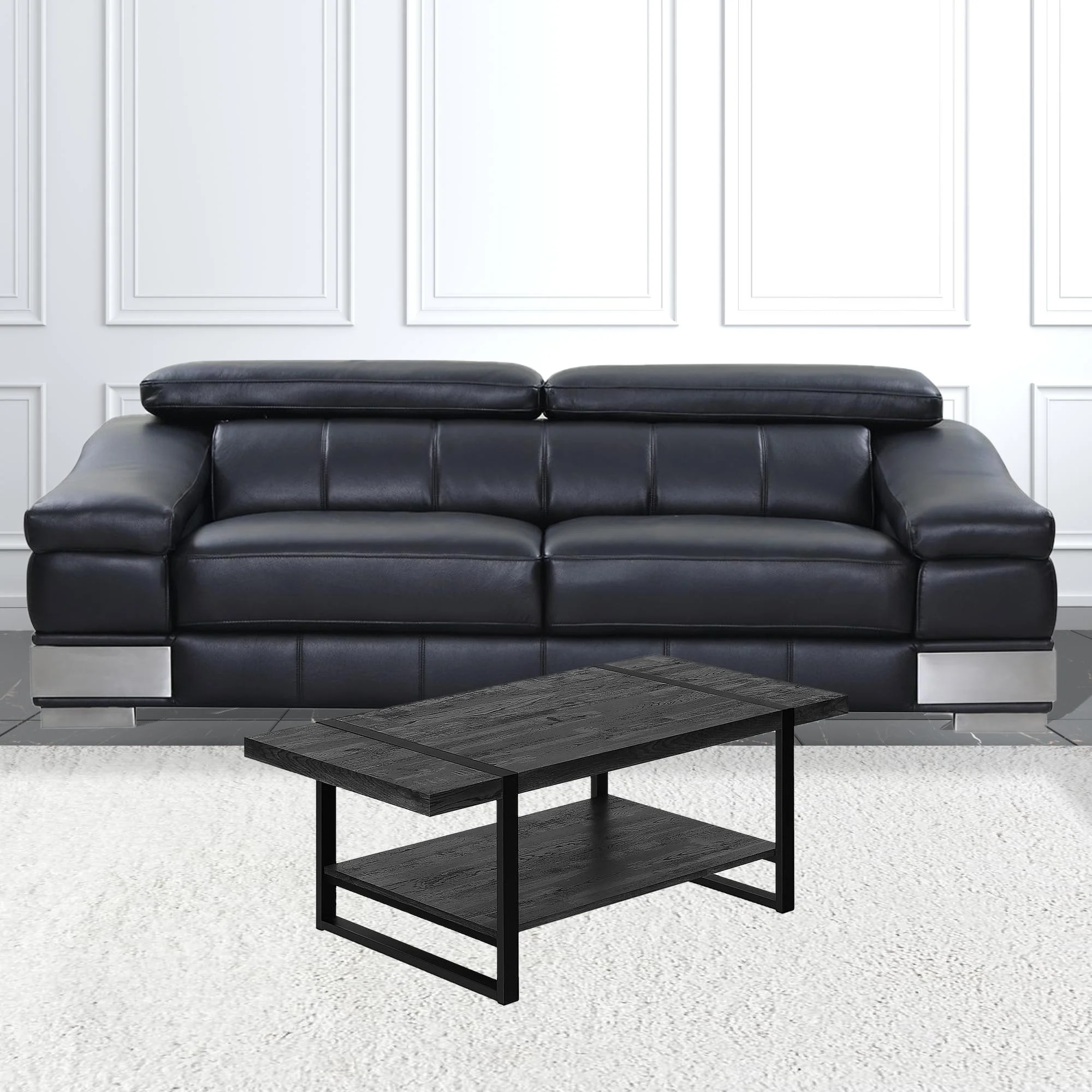 47" Black Rectangular Coffee Table With Shelf By Homeroots - Image 6