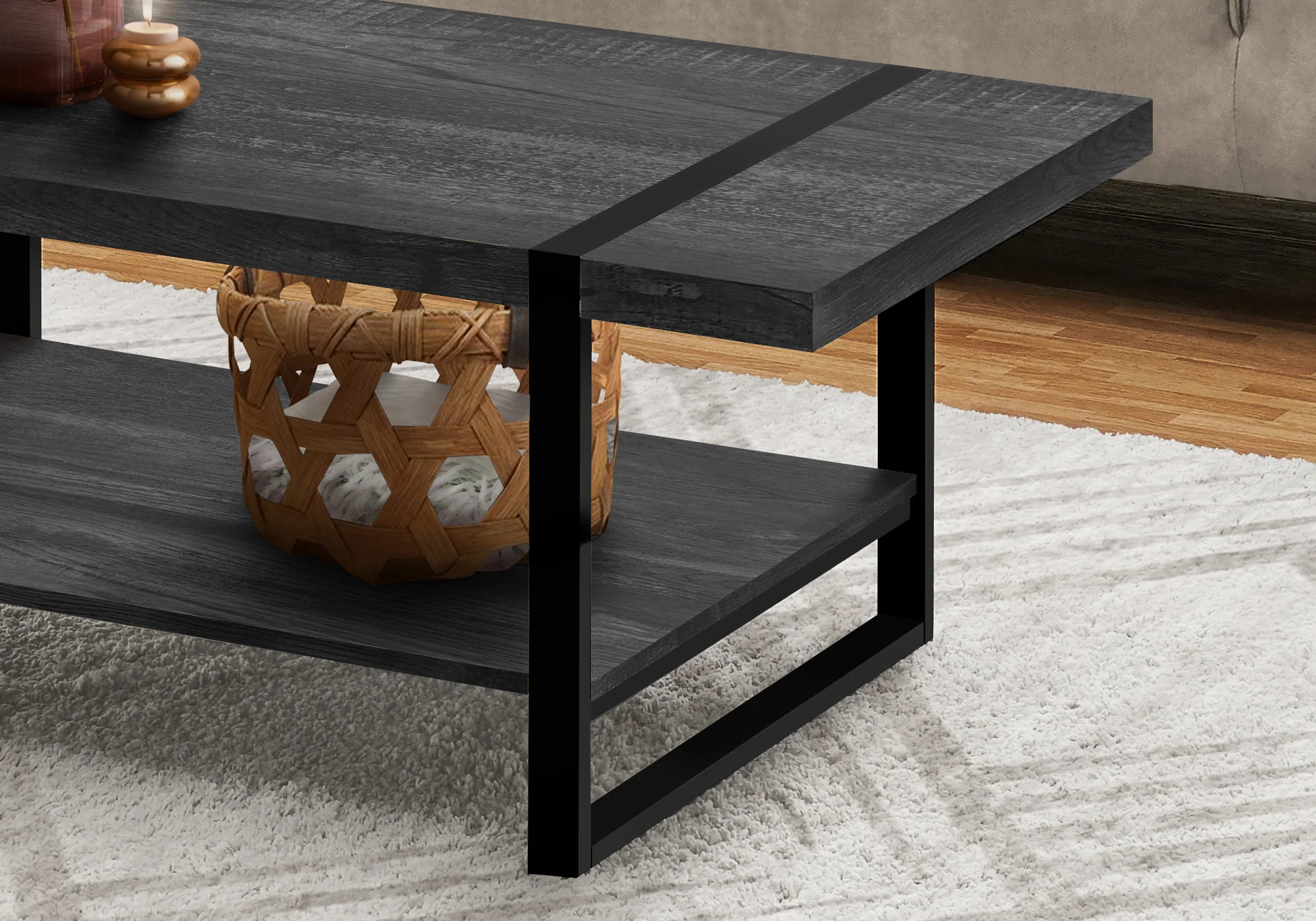 47" Black Rectangular Coffee Table With Shelf By Homeroots - Image 8