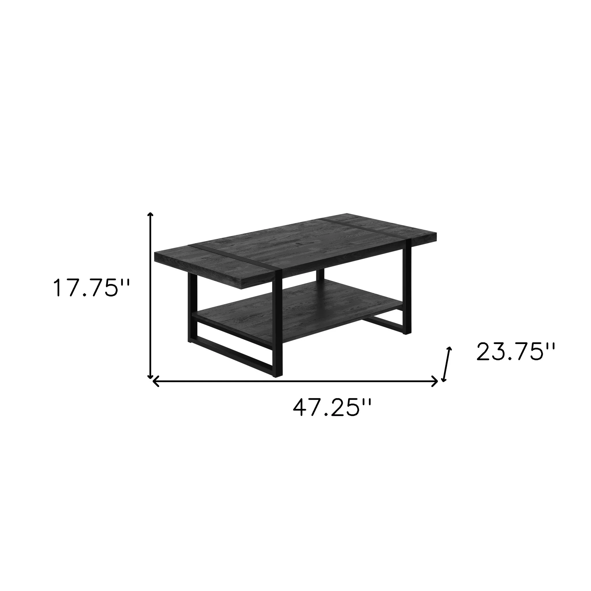 47" Black Rectangular Coffee Table With Shelf By Homeroots - Image 9