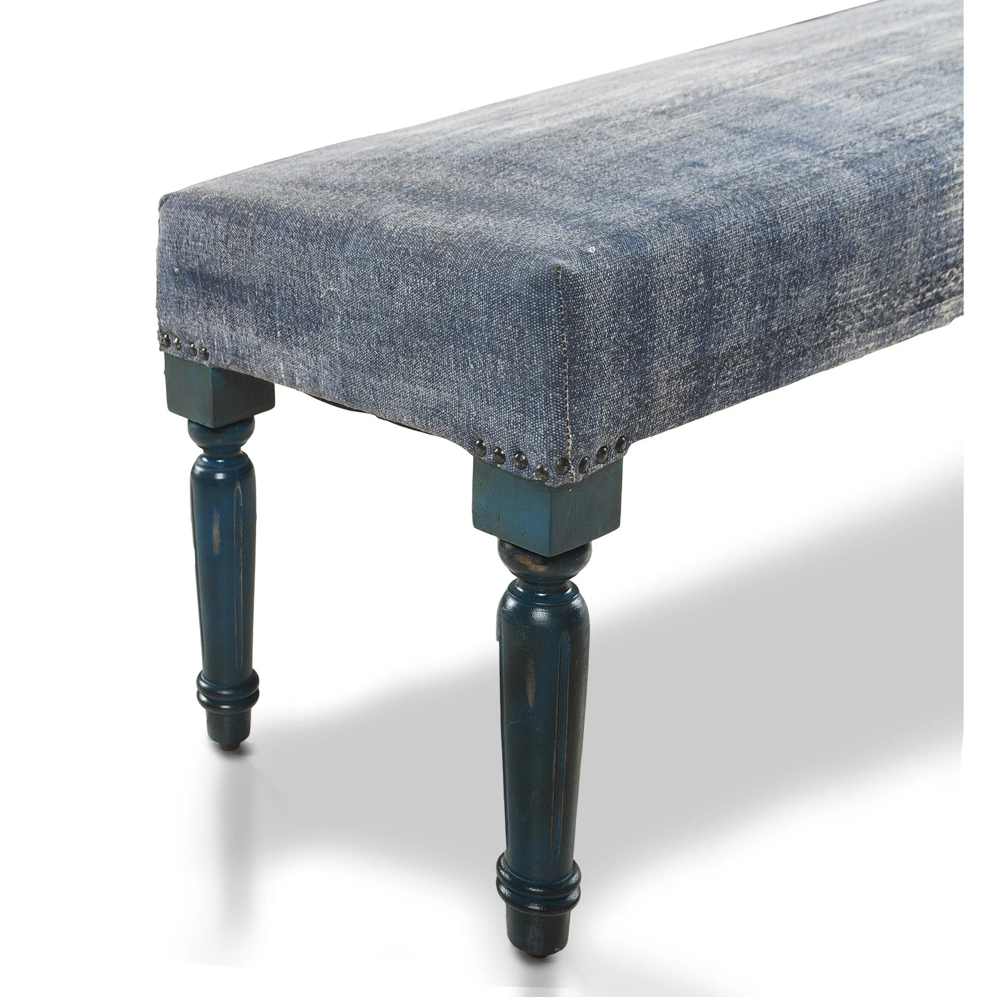 47" Blue And Cream Abstract Design Blue Leg Upholstered Bench By Homeroots - Image 3