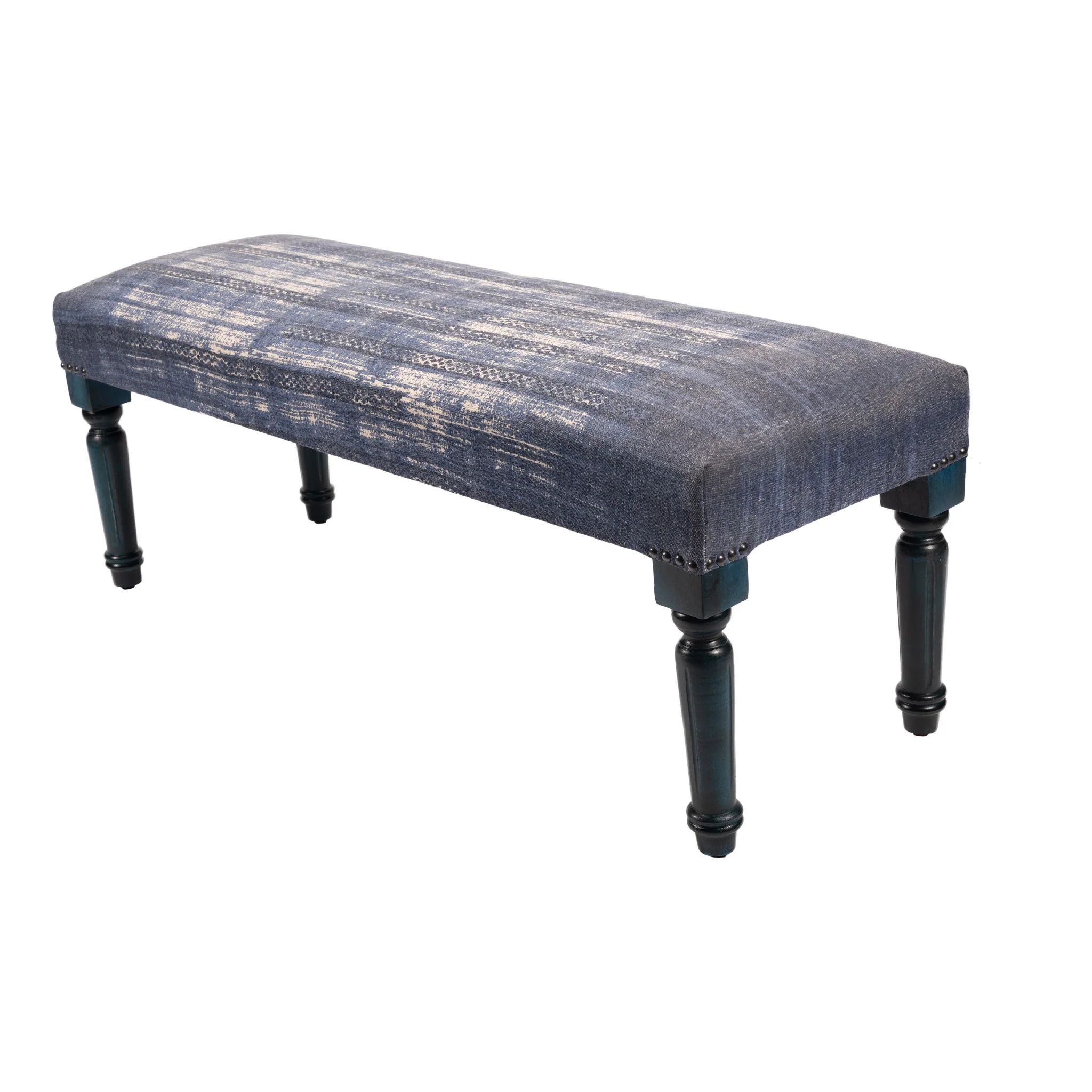 47" Blue And Cream Abstract Design Blue Leg Upholstered Bench By Homeroots - Image 5
