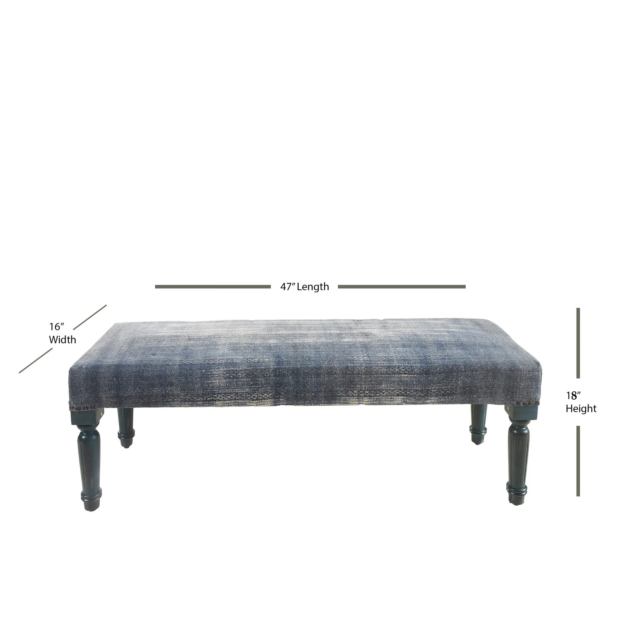 47" Blue And Cream Abstract Design Blue Leg Upholstered Bench By Homeroots - Image 7