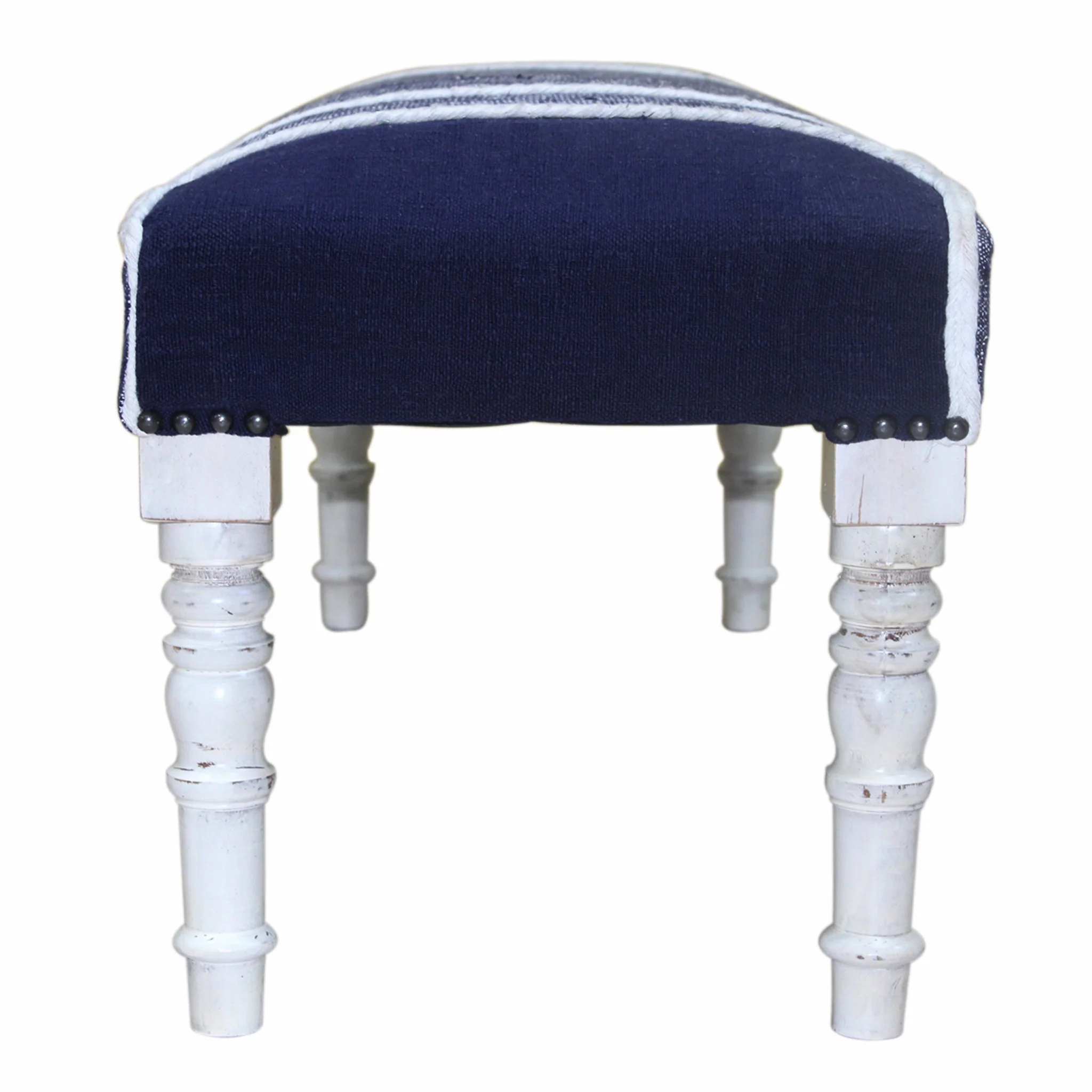 47" Blue And Gray Textural White Leg Upholstered Bench By Homeroots - Image 3