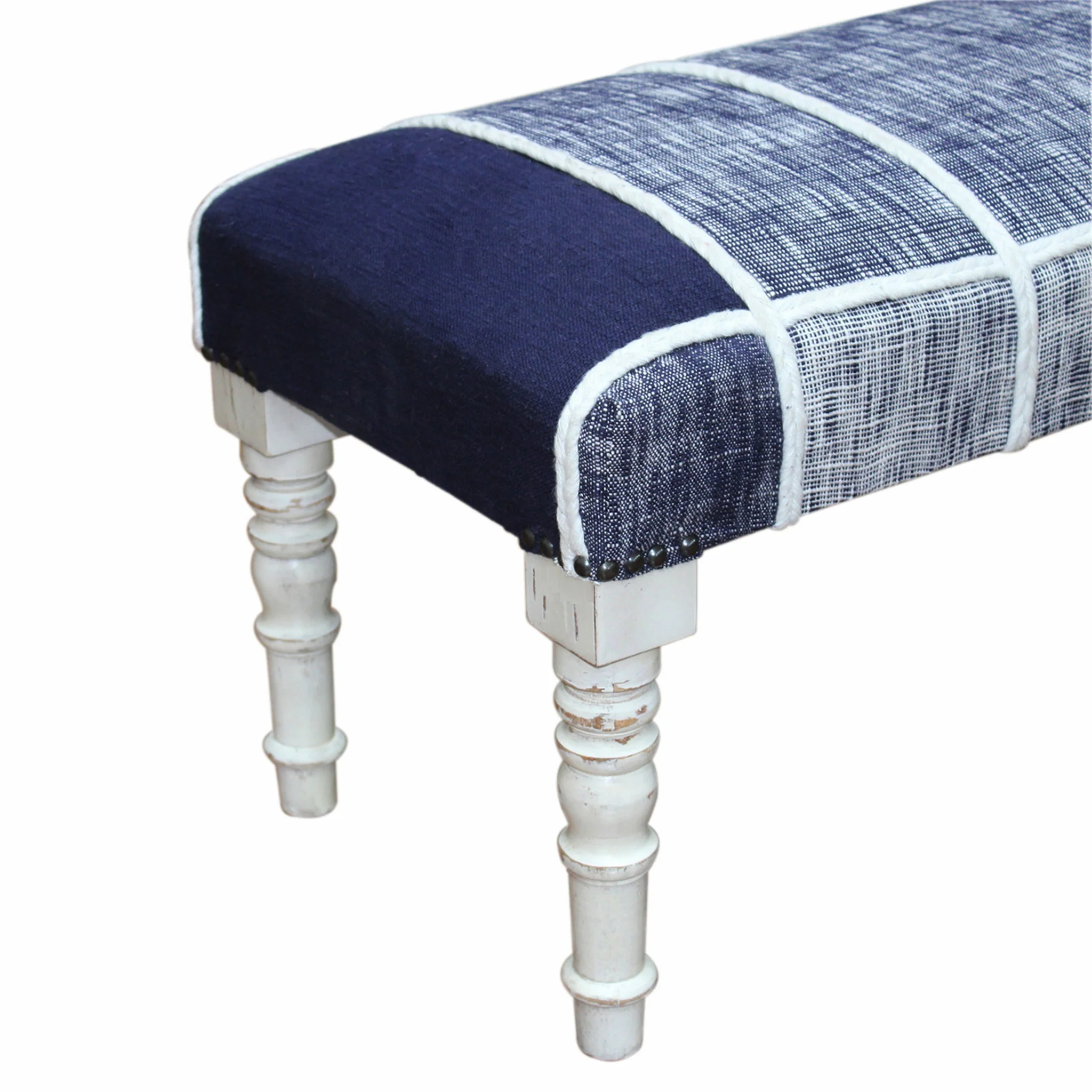 47" Blue And Gray Textural White Leg Upholstered Bench By Homeroots - Image 5