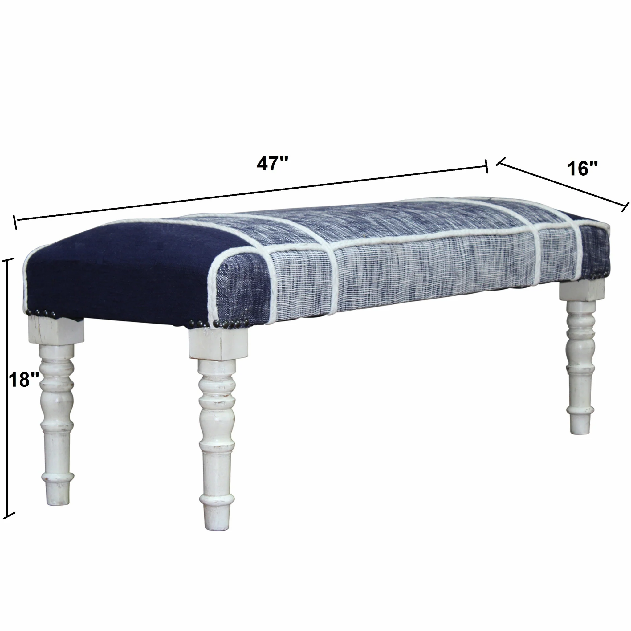 47" Blue And Gray Textural White Leg Upholstered Bench By Homeroots - Image 8