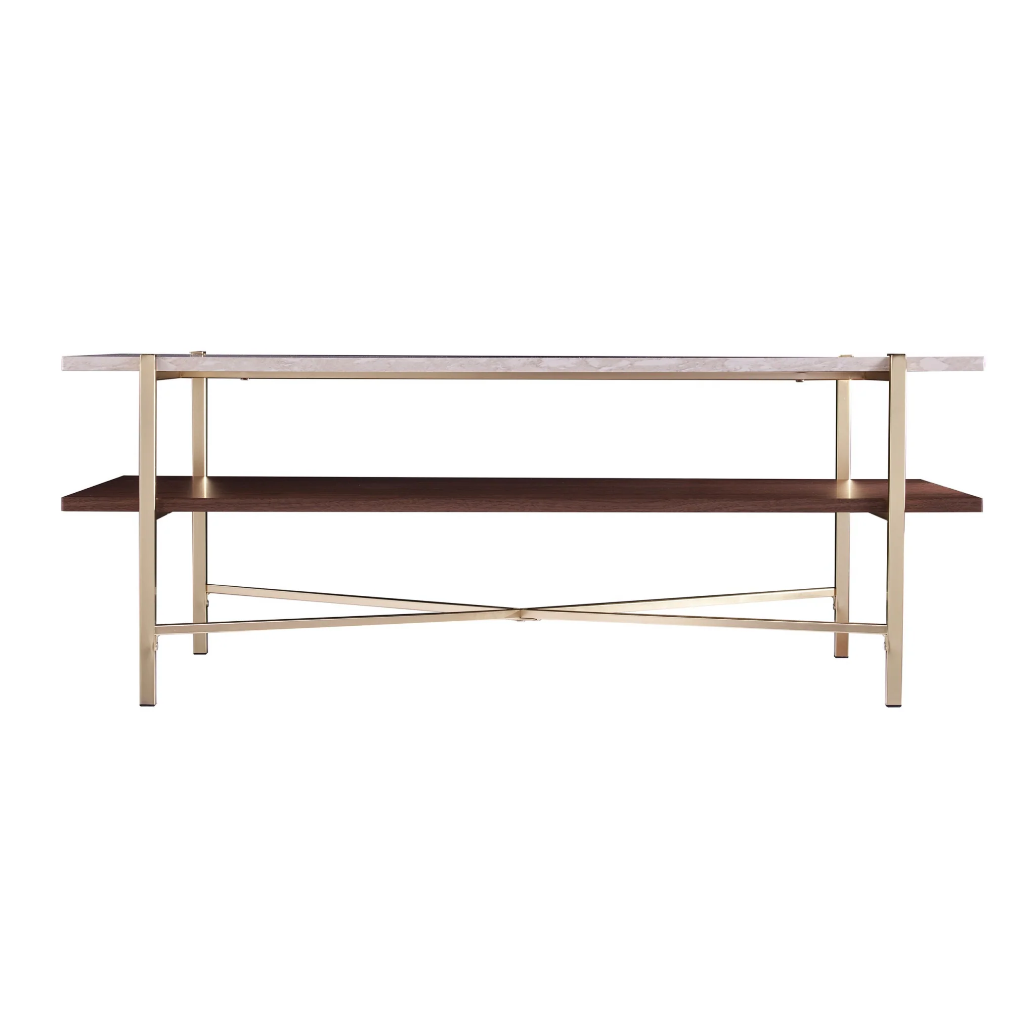 47" Brass Manufactured Wood And Metal Rectangular Coffee Table By Homeroots - Image 2
