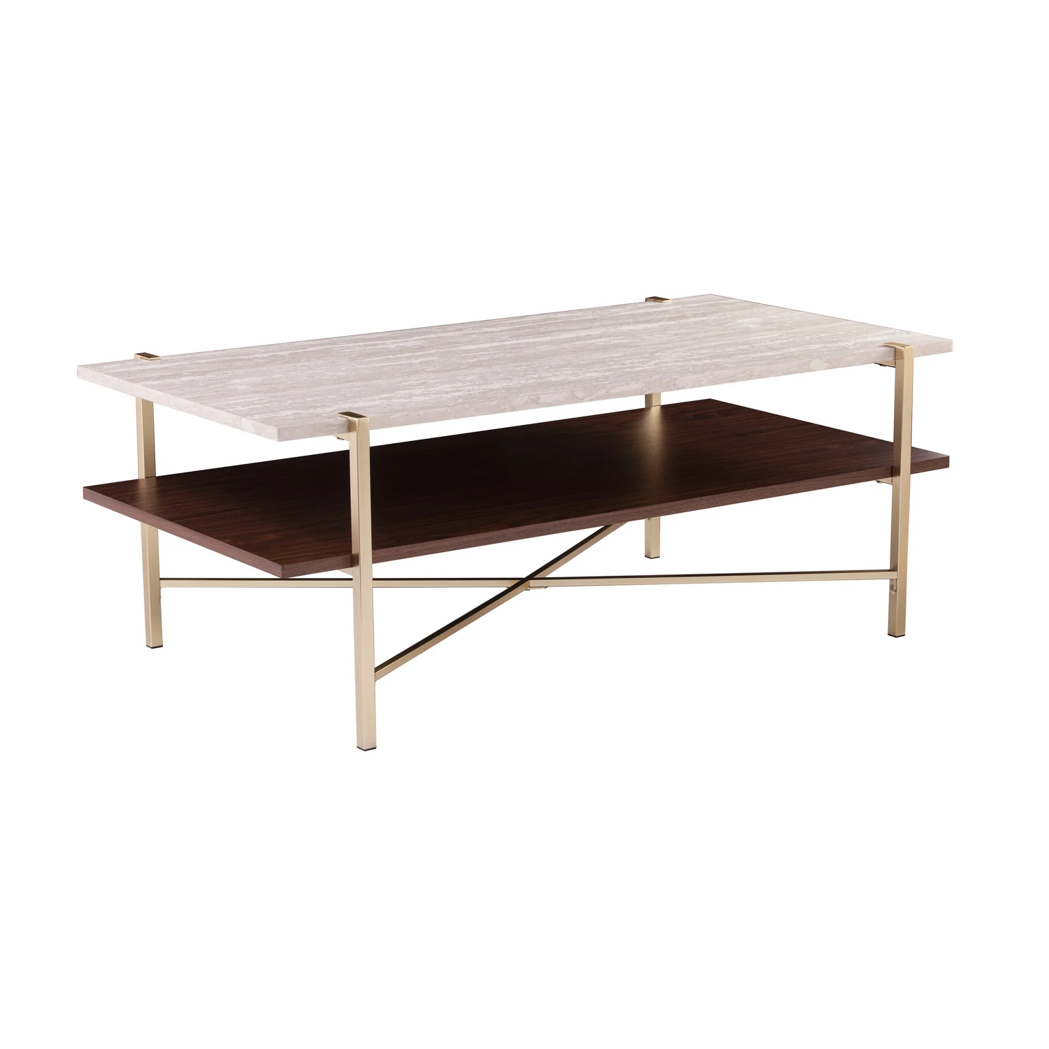 47" Brass Manufactured Wood And Metal Rectangular Coffee Table By Homeroots - Image 3