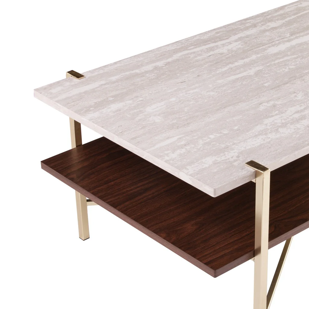 47" Brass Manufactured Wood And Metal Rectangular Coffee Table By Homeroots - Image 6