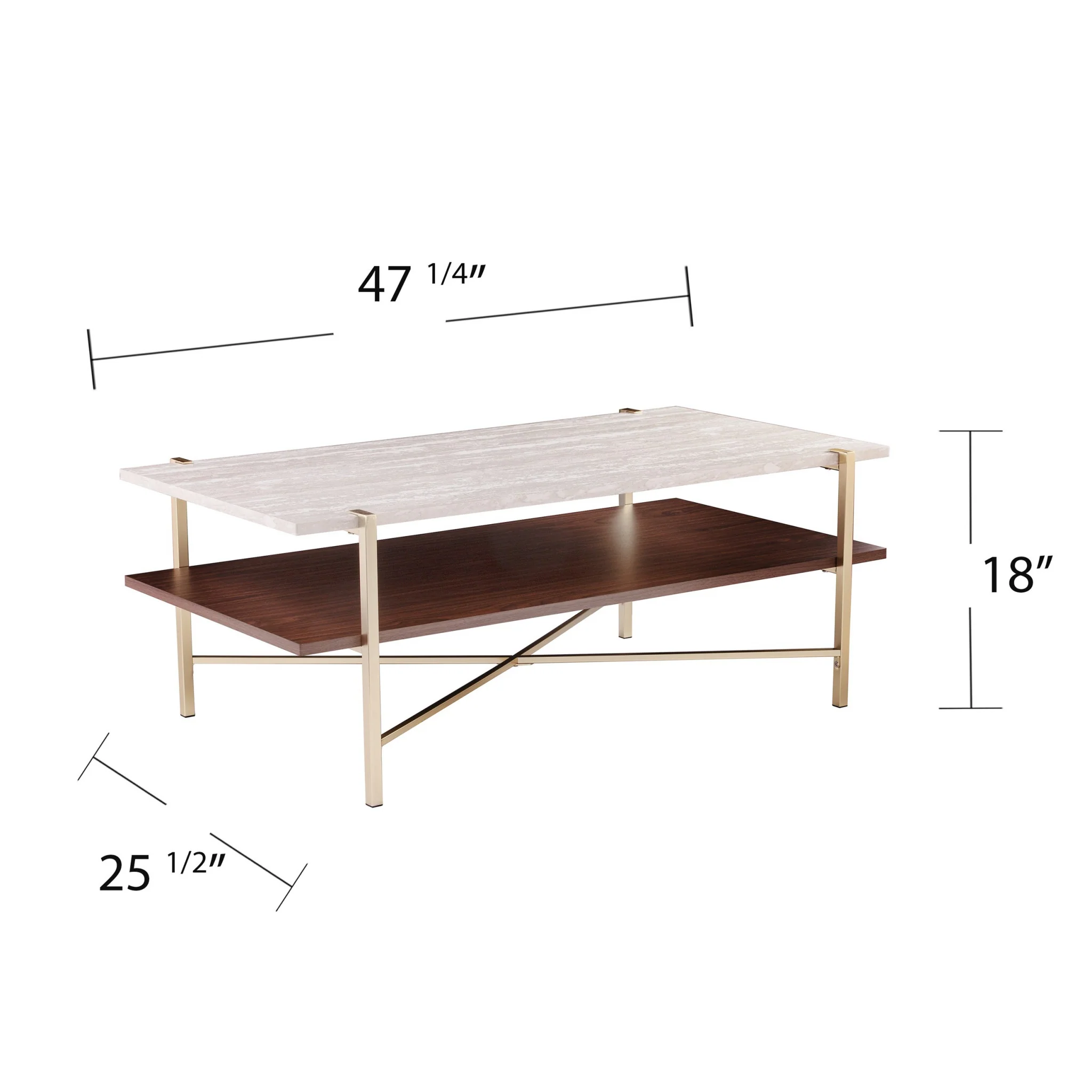 47" Brass Manufactured Wood And Metal Rectangular Coffee Table By Homeroots - Image 7
