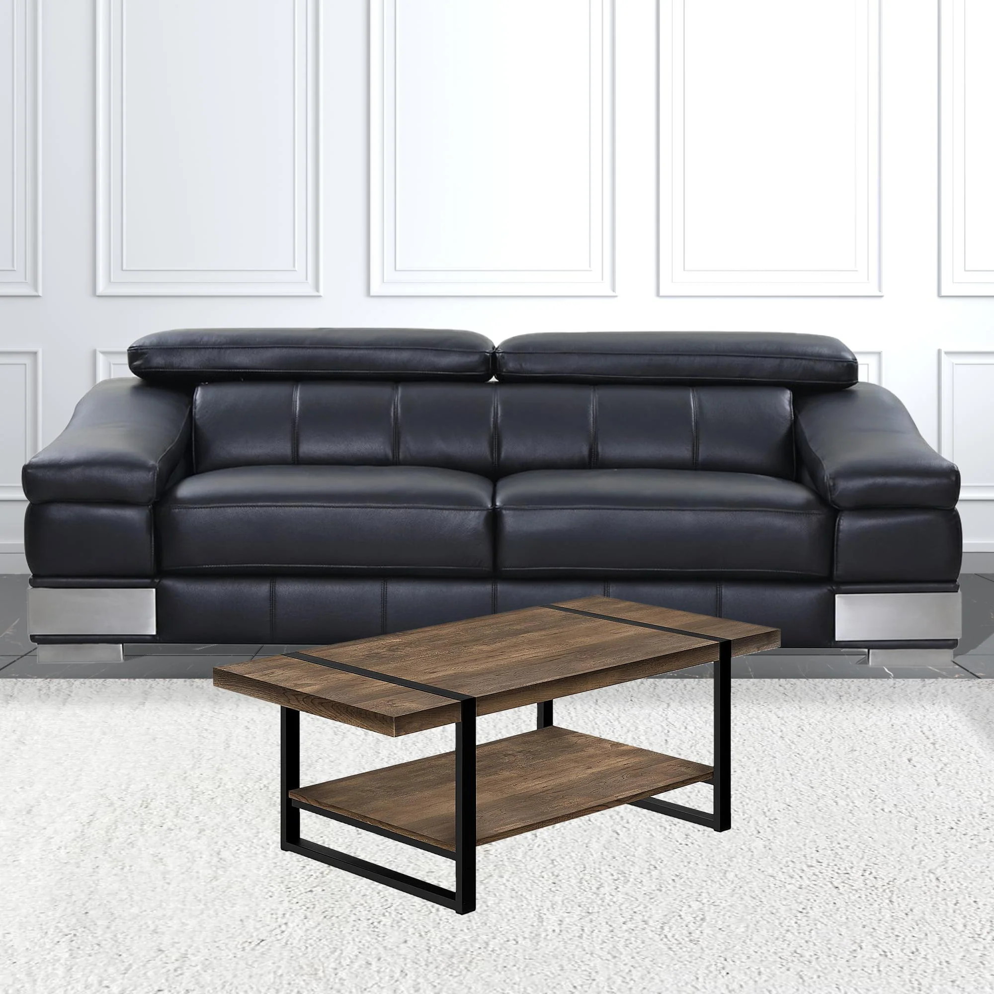 47" Brown And Black Rectangular Coffee Table With Shelf By Homeroots - Image 6