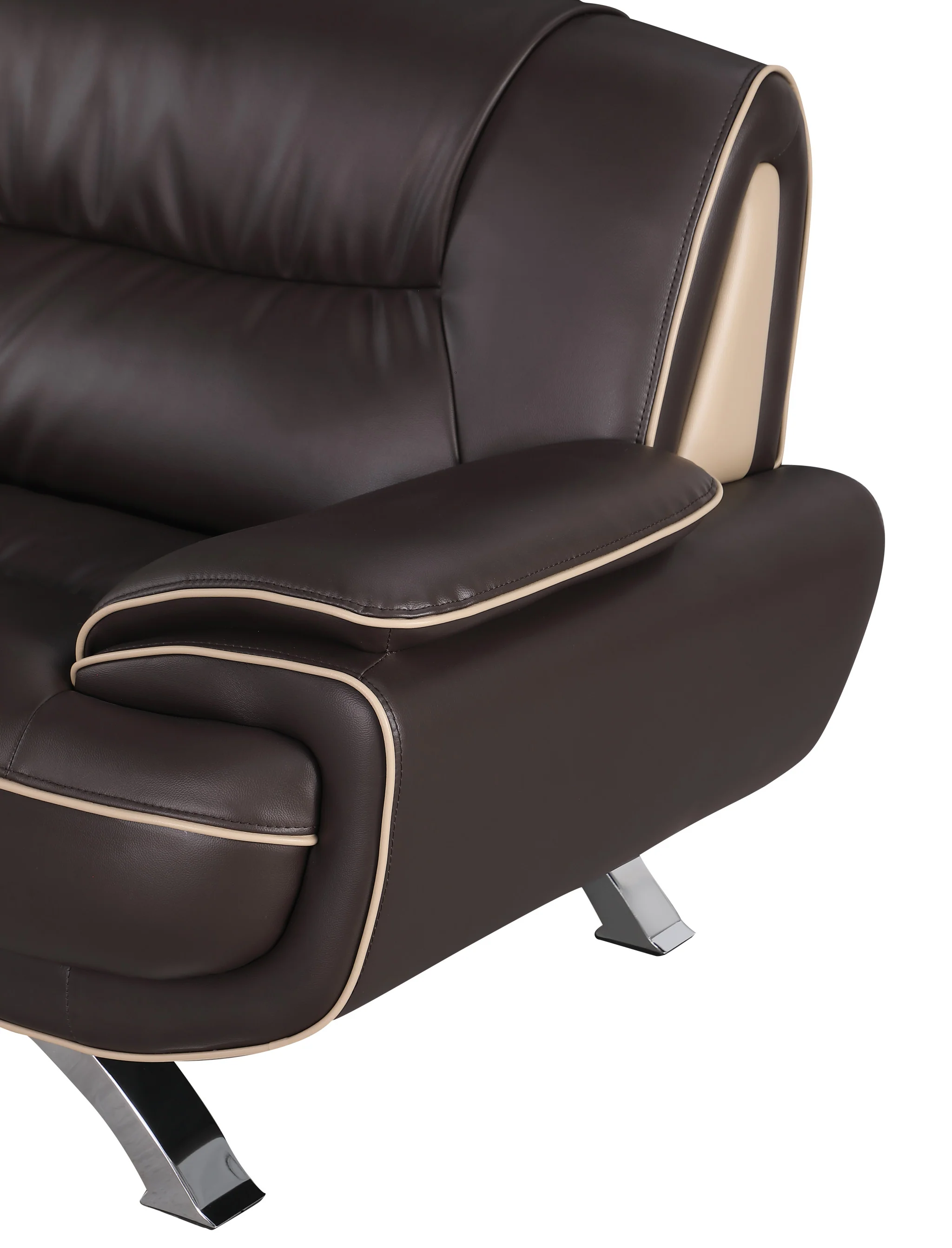 47" Brown and Silver Leather Match Arm Chair By Homeroots - Image 6