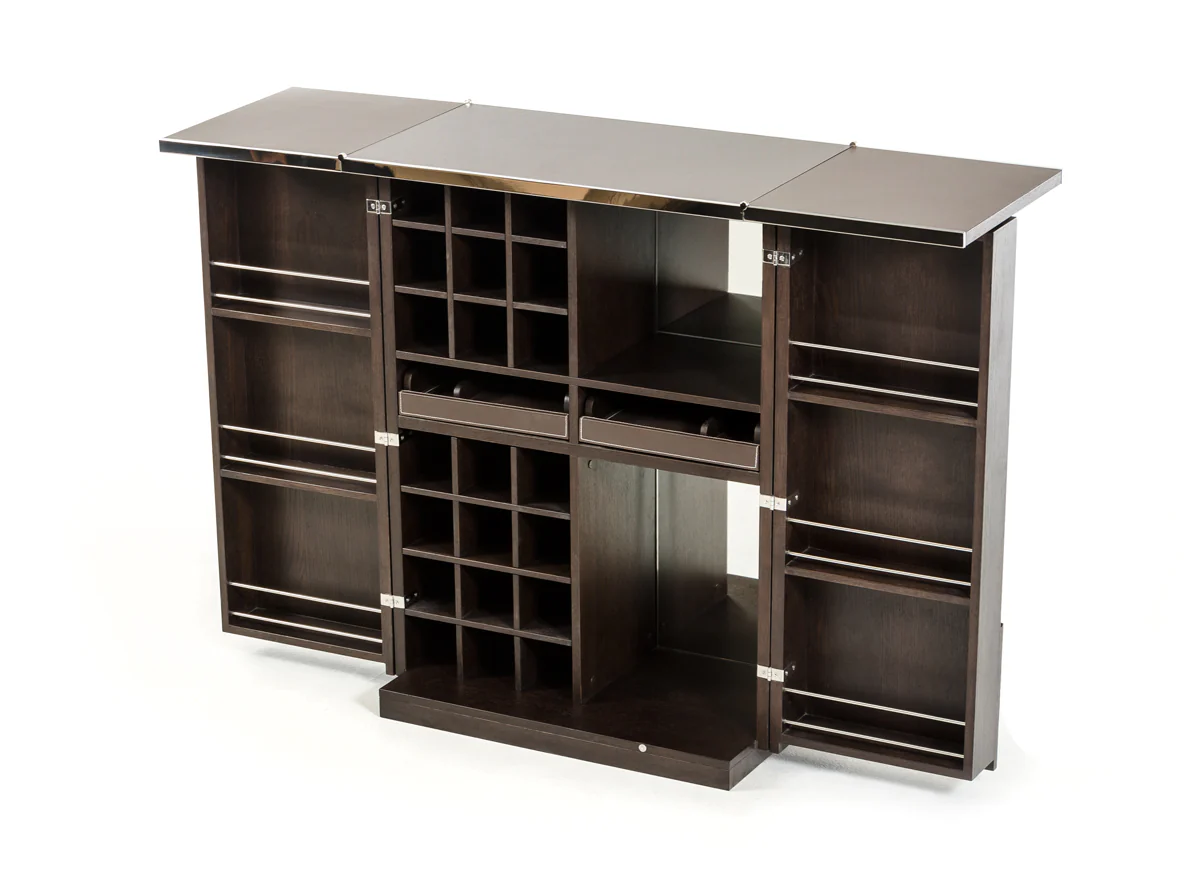 47' Brown Oak Veneer And Leatherette Wine Cabinet By Homeroots - Image 2
