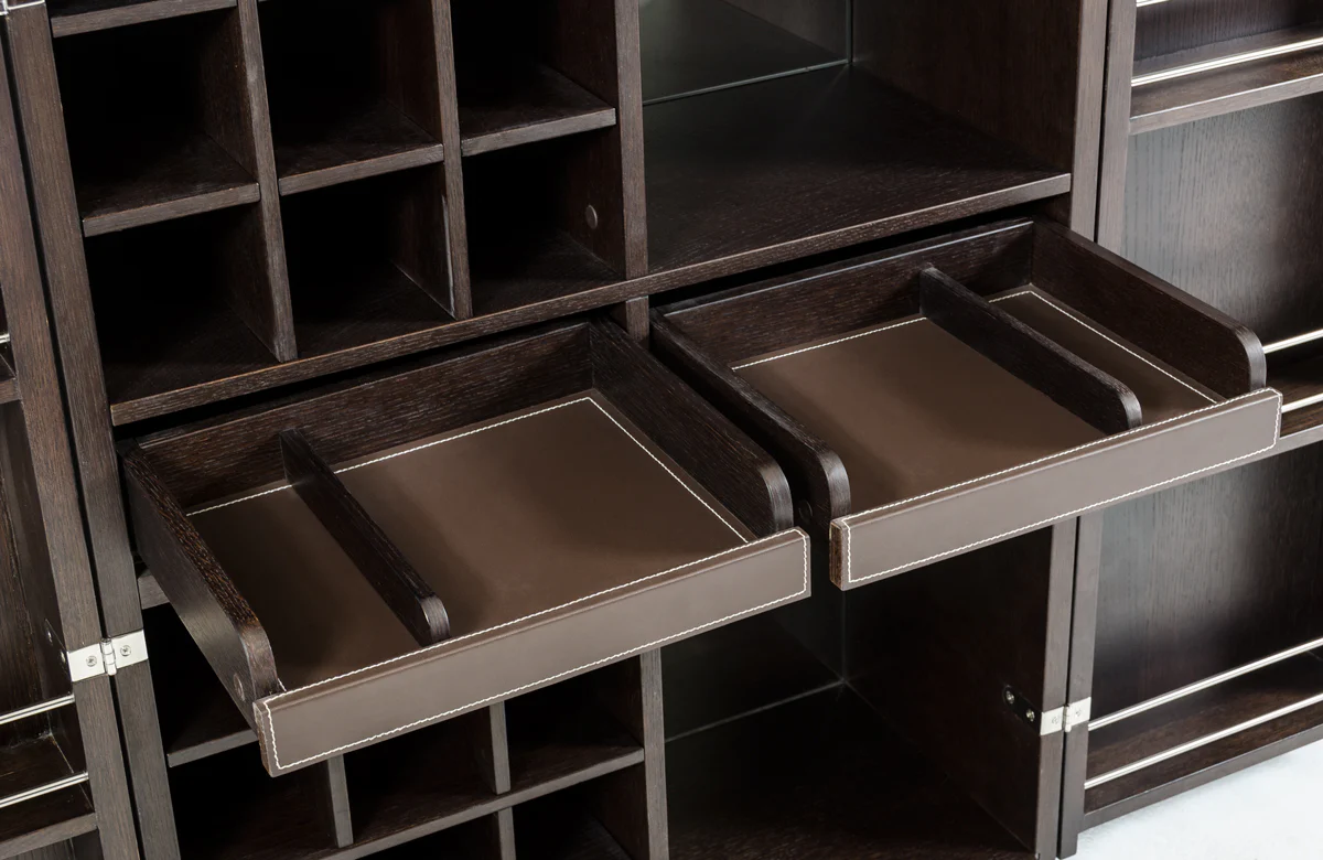 47' Brown Oak Veneer And Leatherette Wine Cabinet By Homeroots - Image 3