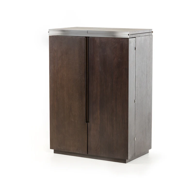 47' Brown Oak Veneer And Leatherette Wine Cabinet By Homeroots - Image 4