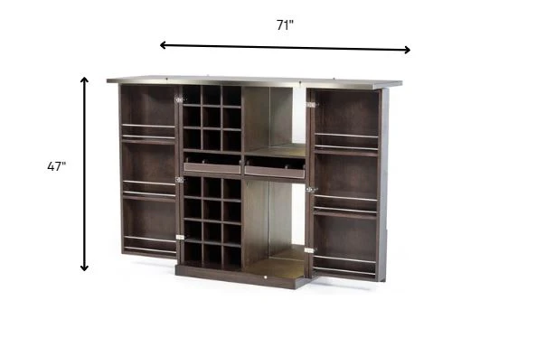 47' Brown Oak Veneer And Leatherette Wine Cabinet By Homeroots - Image 6