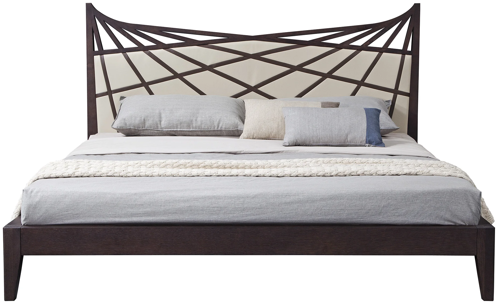 47' Brown Veneer And Beige Bonded Leather Queen Bed By Homeroots - Image 2