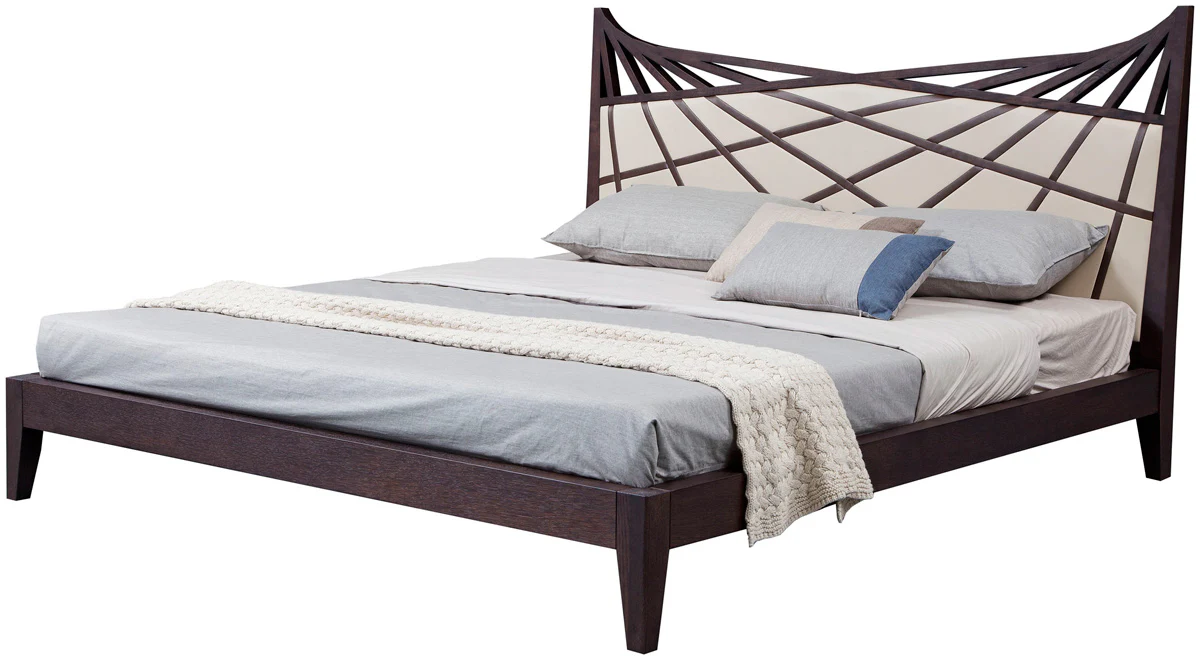 47' Brown Veneer And Beige Bonded Leather Queen Bed By Homeroots - Image 3
