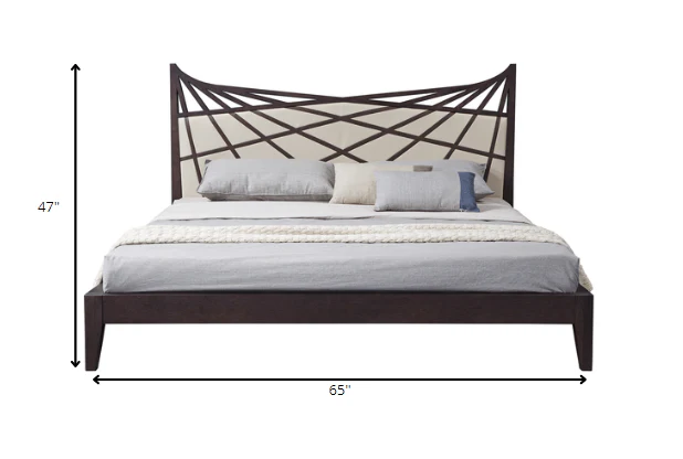 47' Brown Veneer And Beige Bonded Leather Queen Bed By Homeroots - Image 4