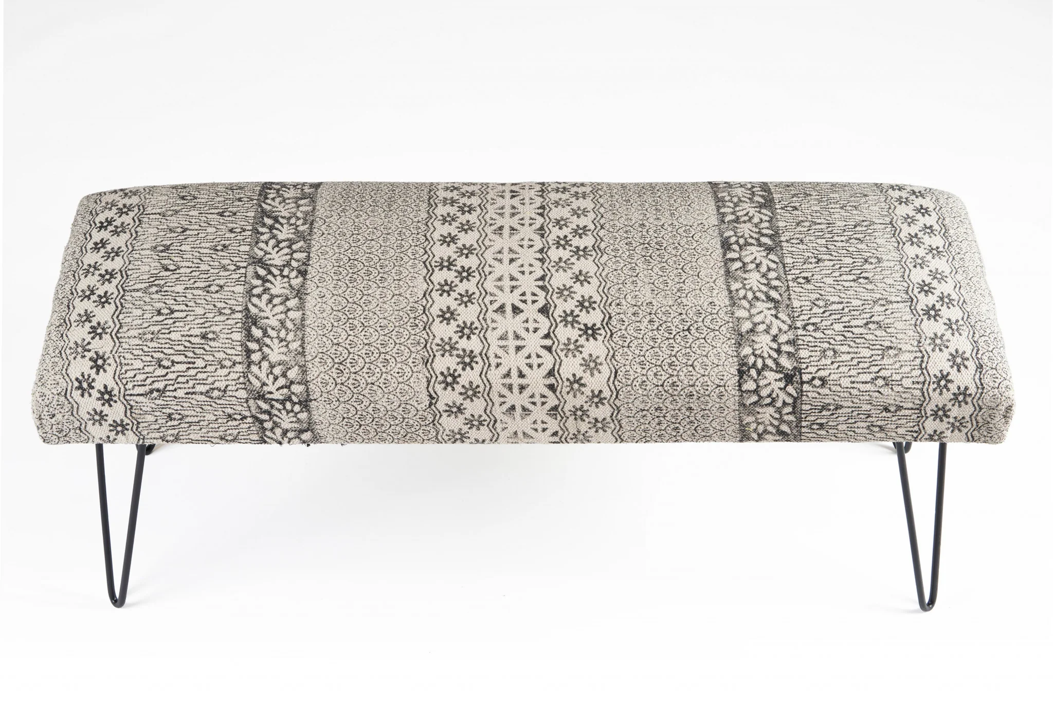 47" Charcoal Gray and White Black Leg Abstract Floral Upholstered Bench By Homeroots - Image 3