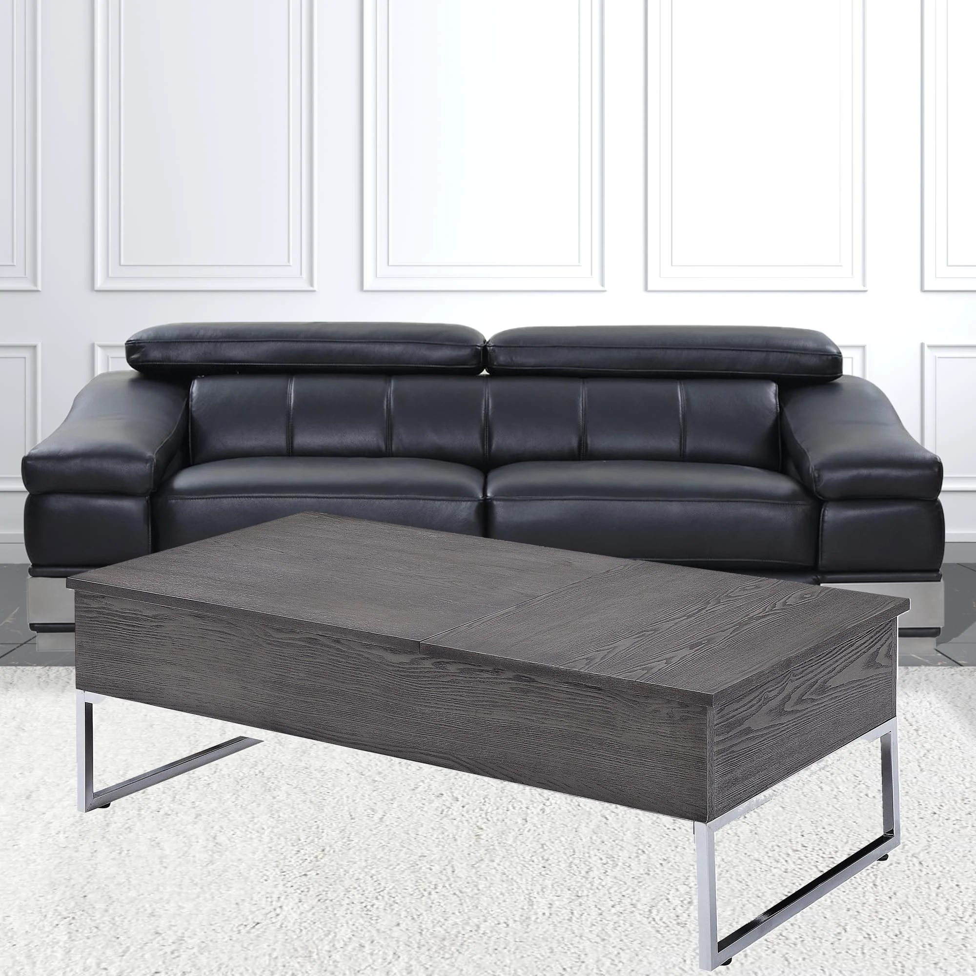 47" Chrome And Gray Oak Rectangular Lift Top Coffee Table By Homeroots - Image 2