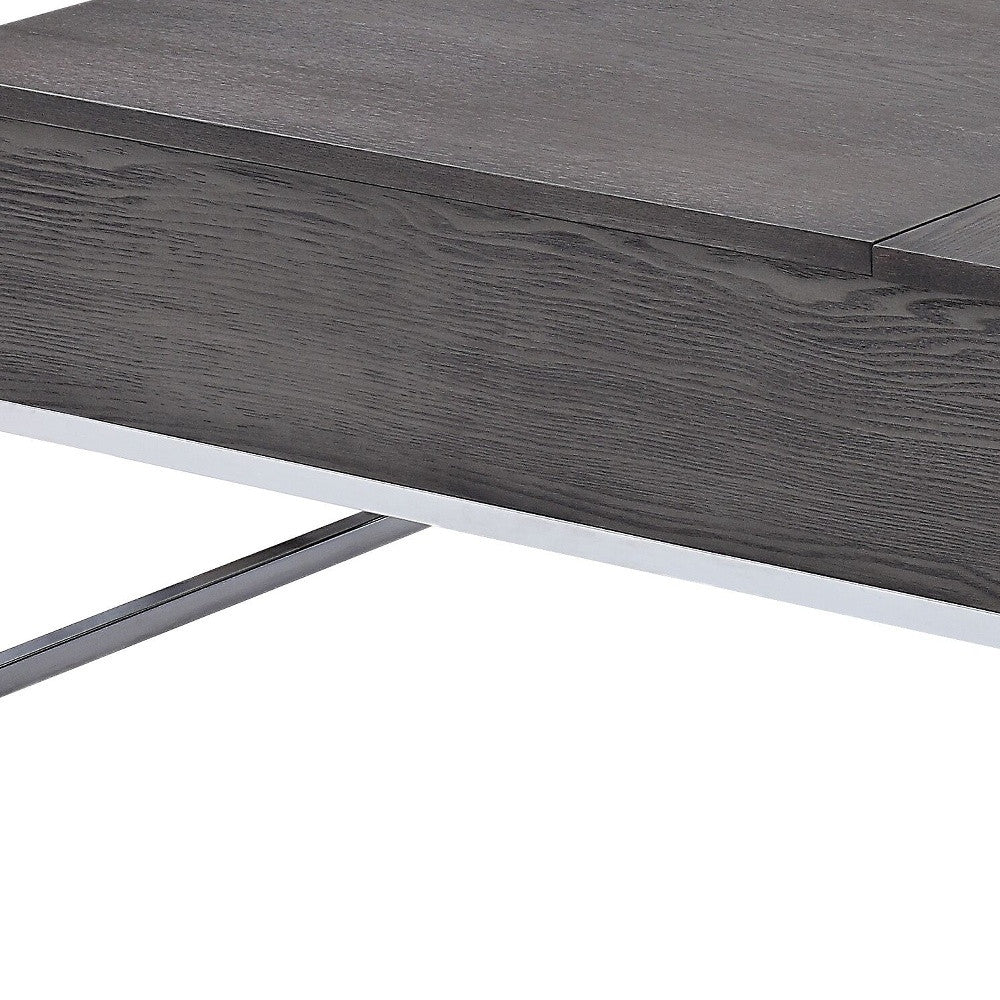 47" Chrome And Gray Oak Rectangular Lift Top Coffee Table By Homeroots - Image 3