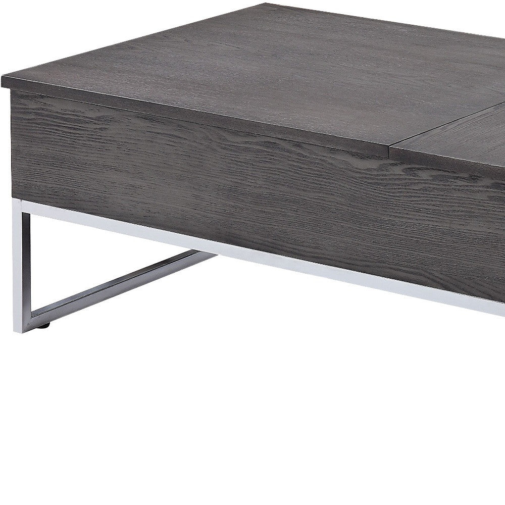 47" Chrome And Gray Oak Rectangular Lift Top Coffee Table By Homeroots - Image 4