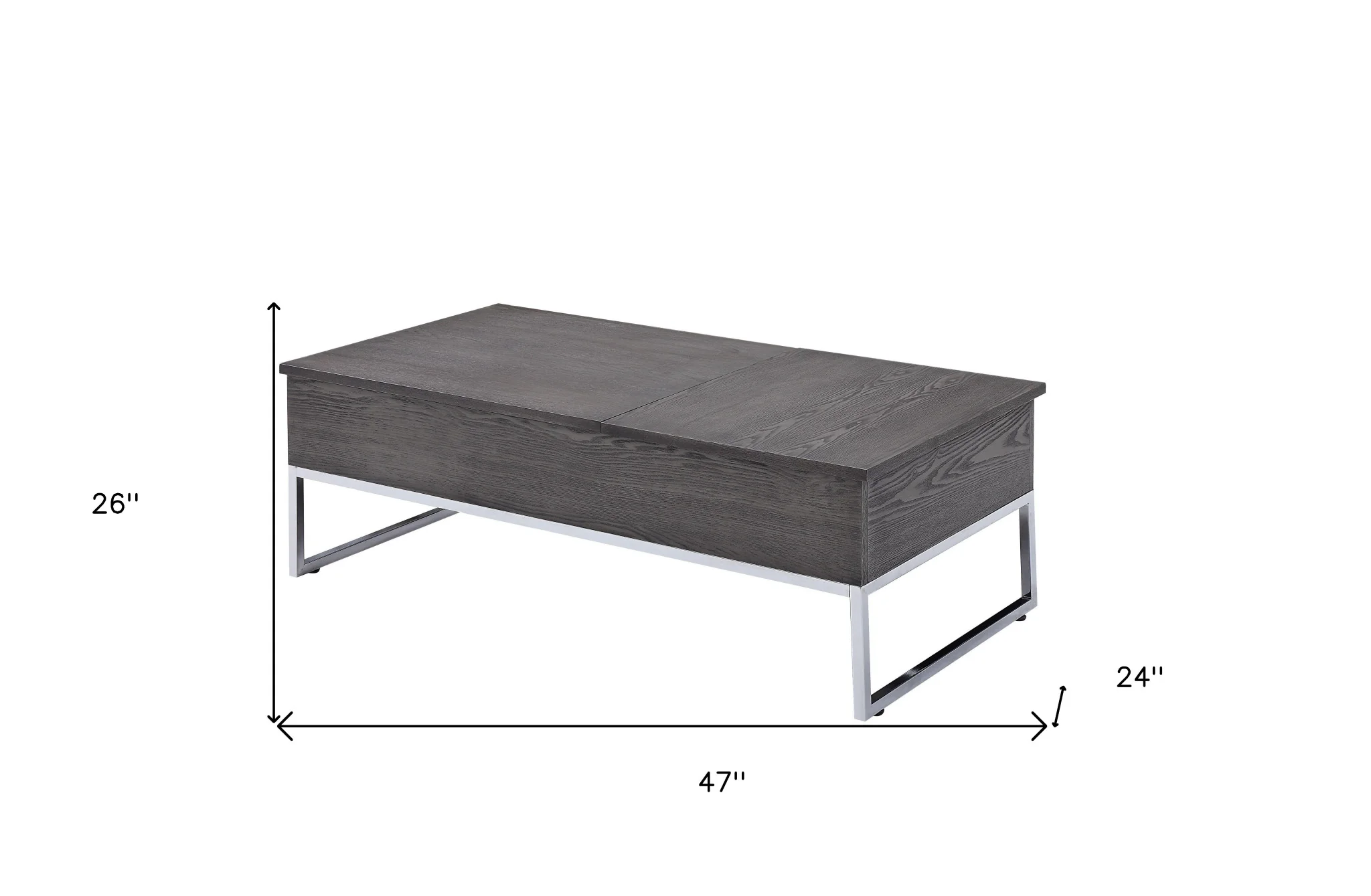 47" Chrome And Gray Oak Rectangular Lift Top Coffee Table By Homeroots - Image 5