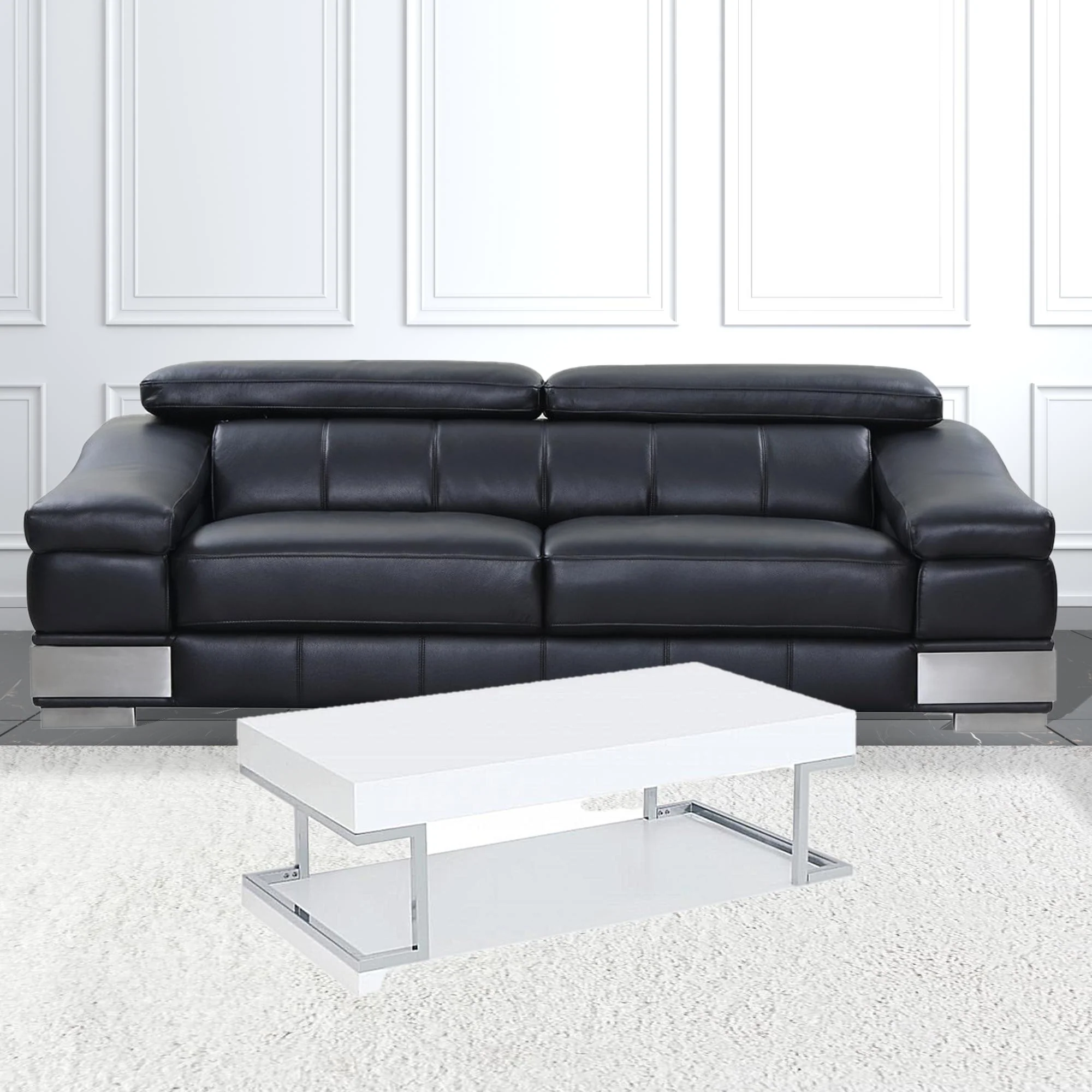47" Chrome And White High Gloss Manufactured Wood And Metal Rectangular Coffee Table With Shelf By Homeroots - Image 3