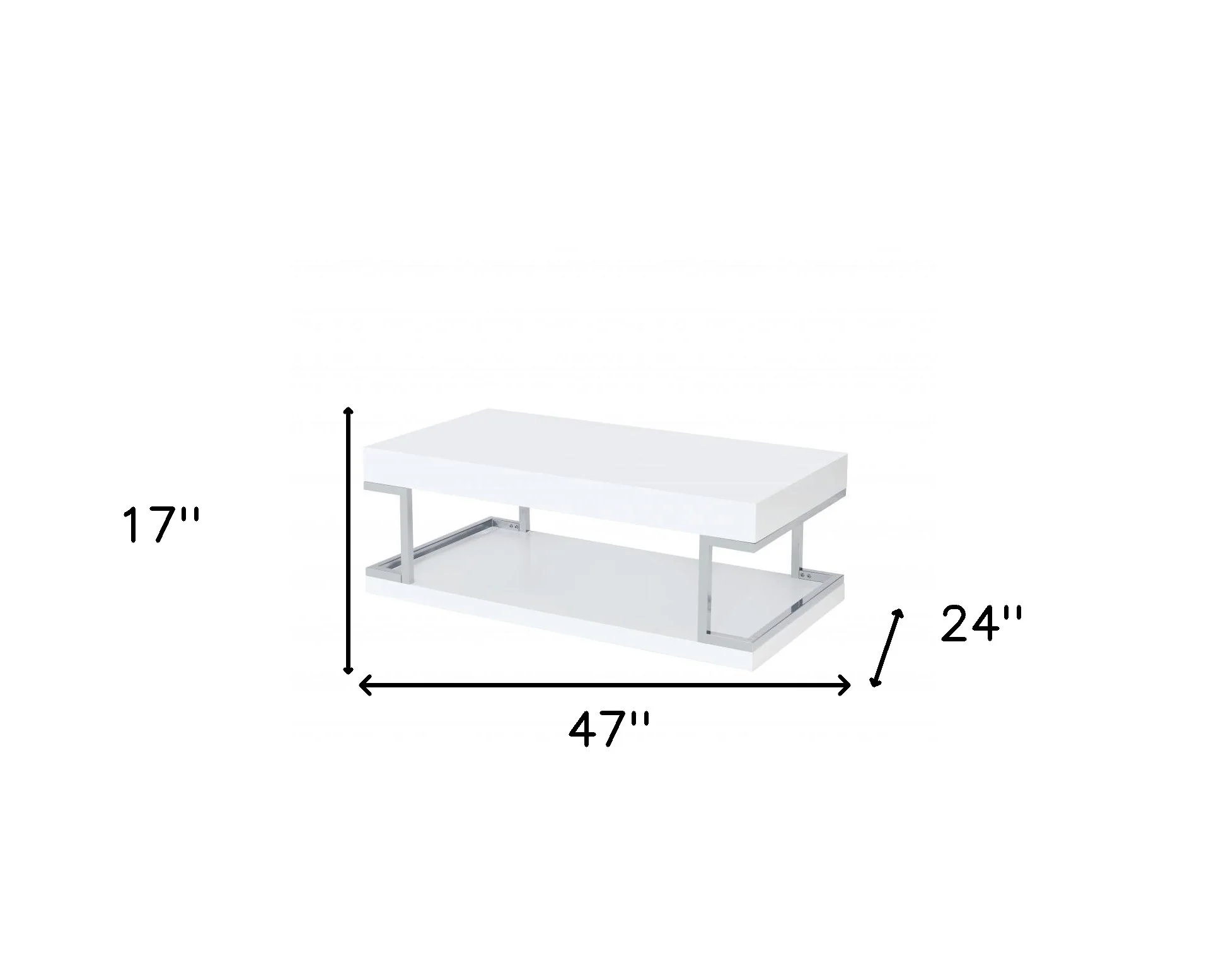 47" Chrome And White High Gloss Manufactured Wood And Metal Rectangular Coffee Table With Shelf By Homeroots - Image 6