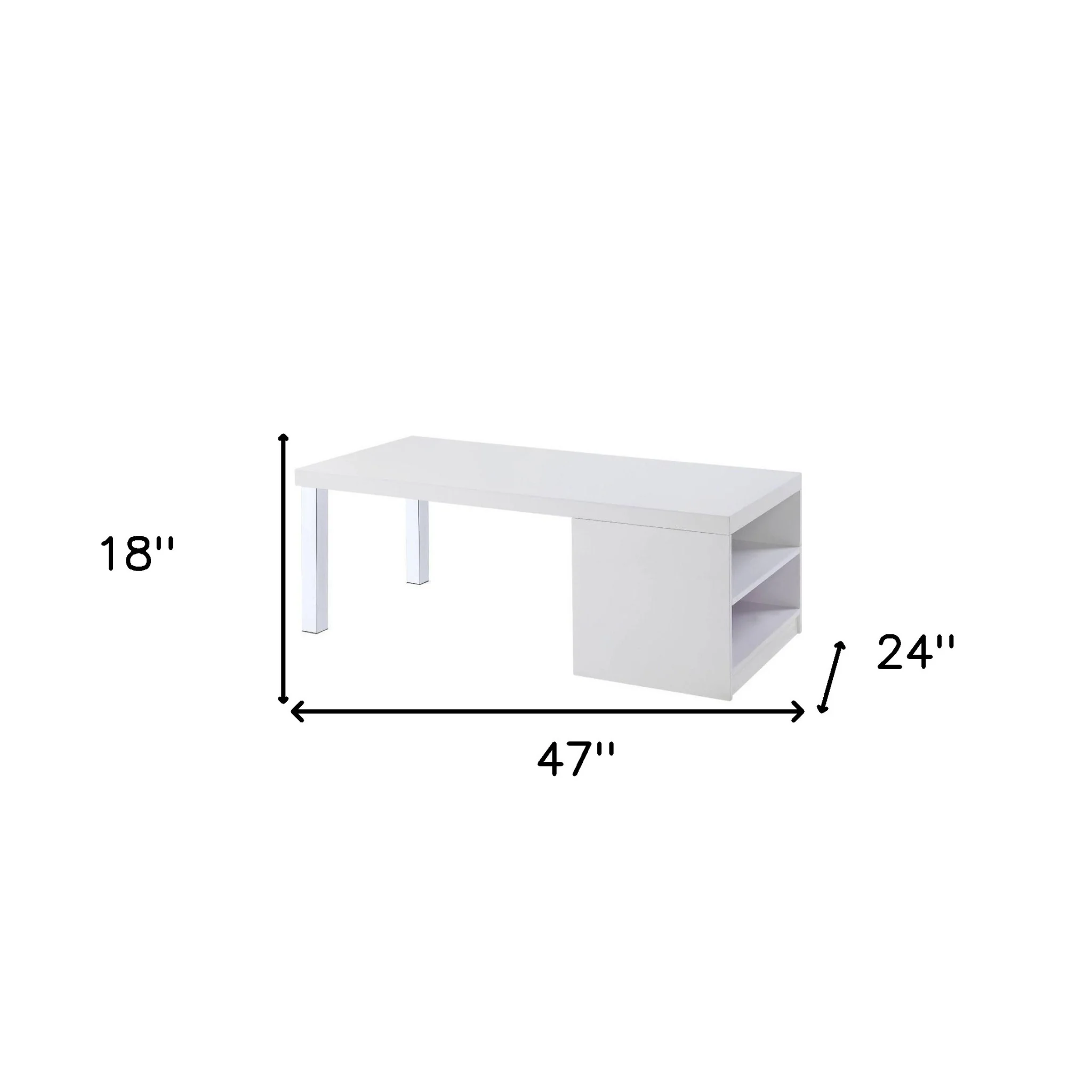 47" Chrome And White Rectangular Coffee Table With Shelf By Homeroots - Image 5