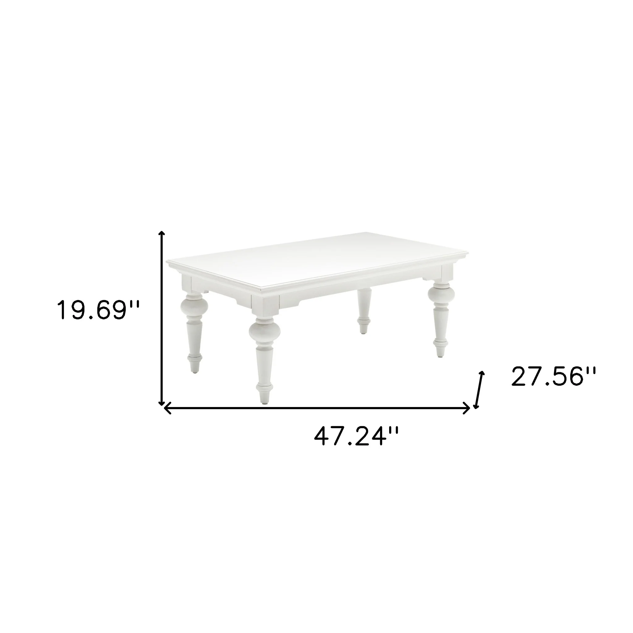 47" Classic White Manufactured Wood And Solid Wood Rectangular Coffee Table By Homeroots - Image 9