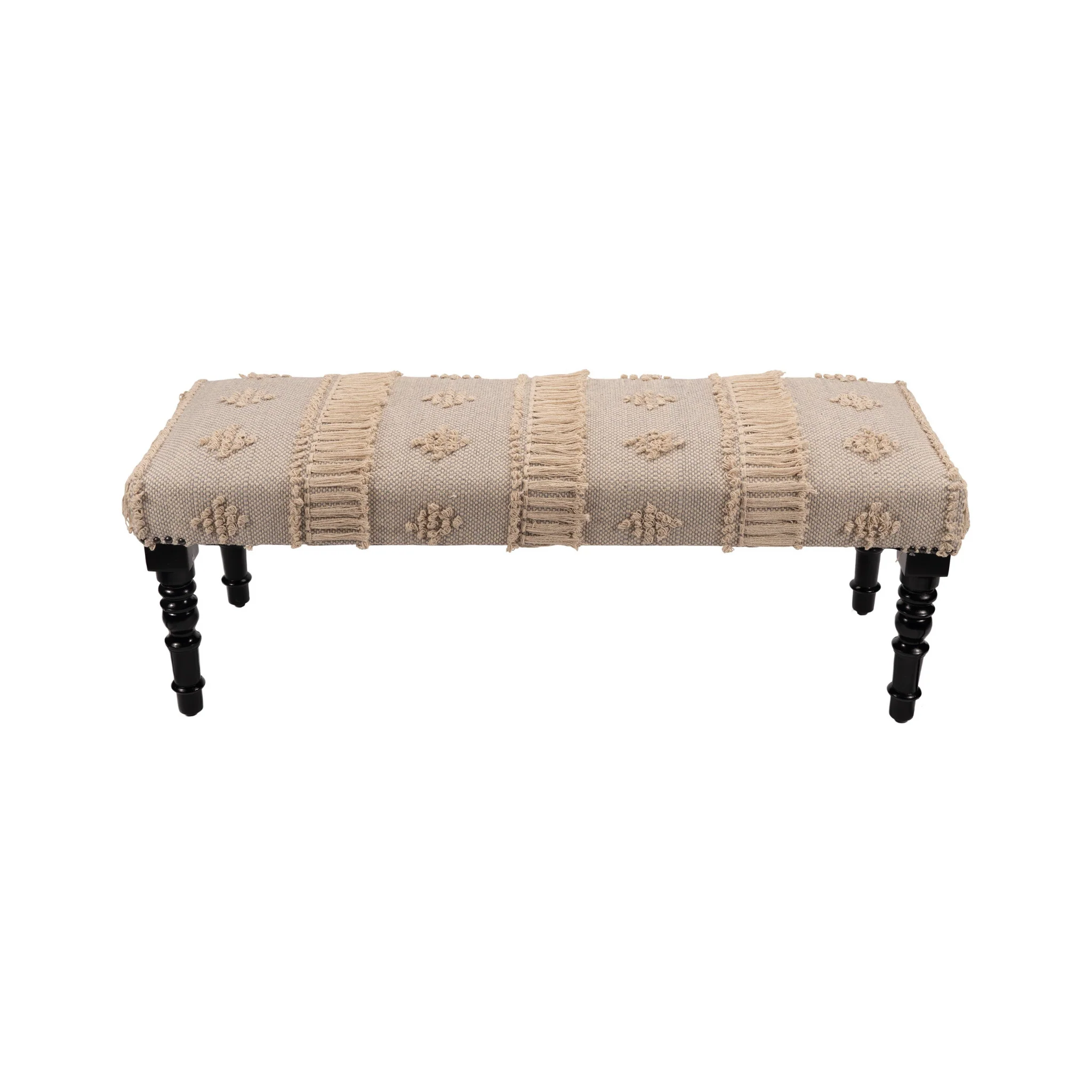 47" Cream And Black Leg Abstract Stripe and Dot Upholstery Bench By Homeroots - Image 2