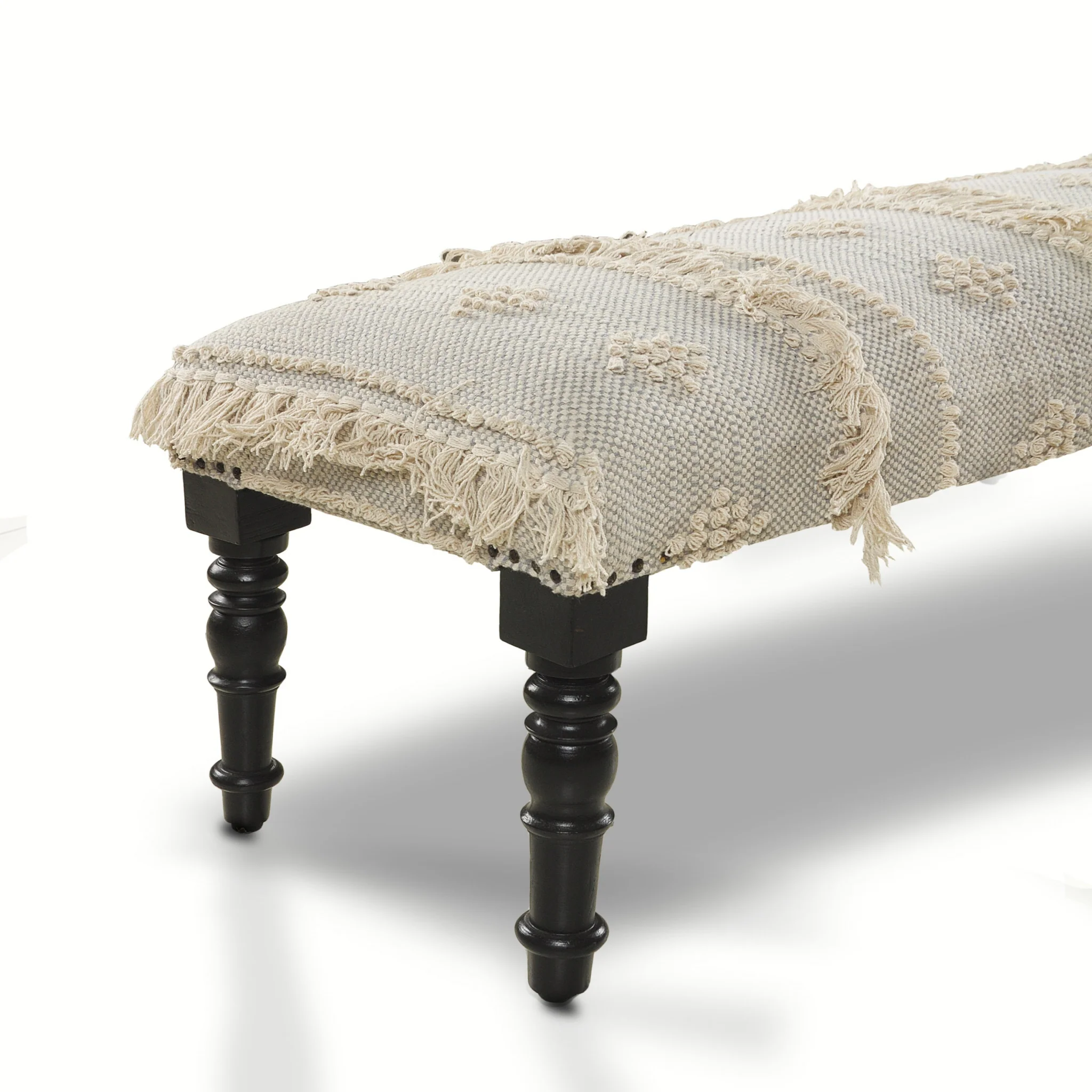 47" Cream And Black Leg Abstract Stripe and Dot Upholstery Bench By Homeroots - Image 6
